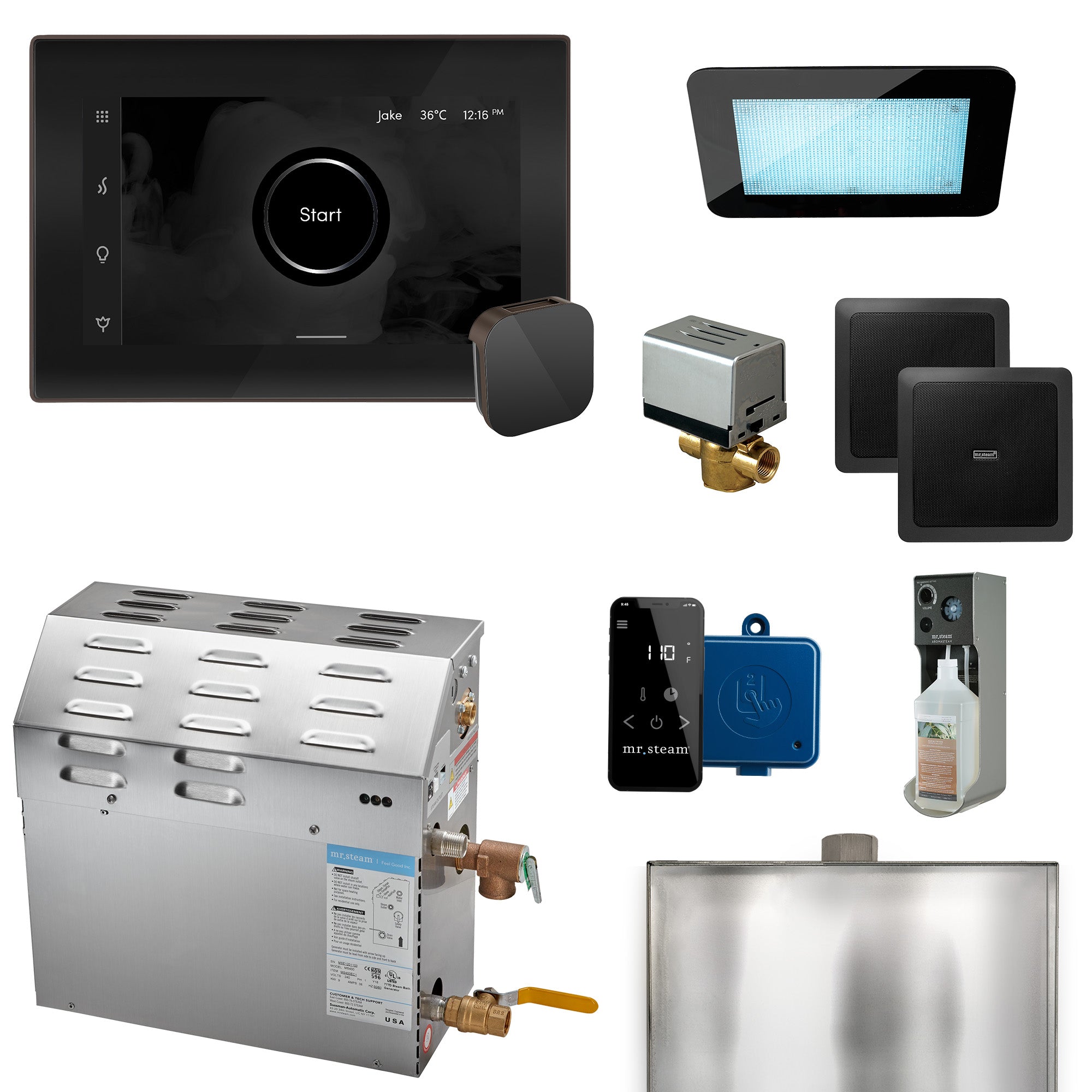 Mr Steam MS (XDream) 5000-Watt Steam Generator with iSteamX Control and Aroma Glass Steamhead in Black Polished Chrome