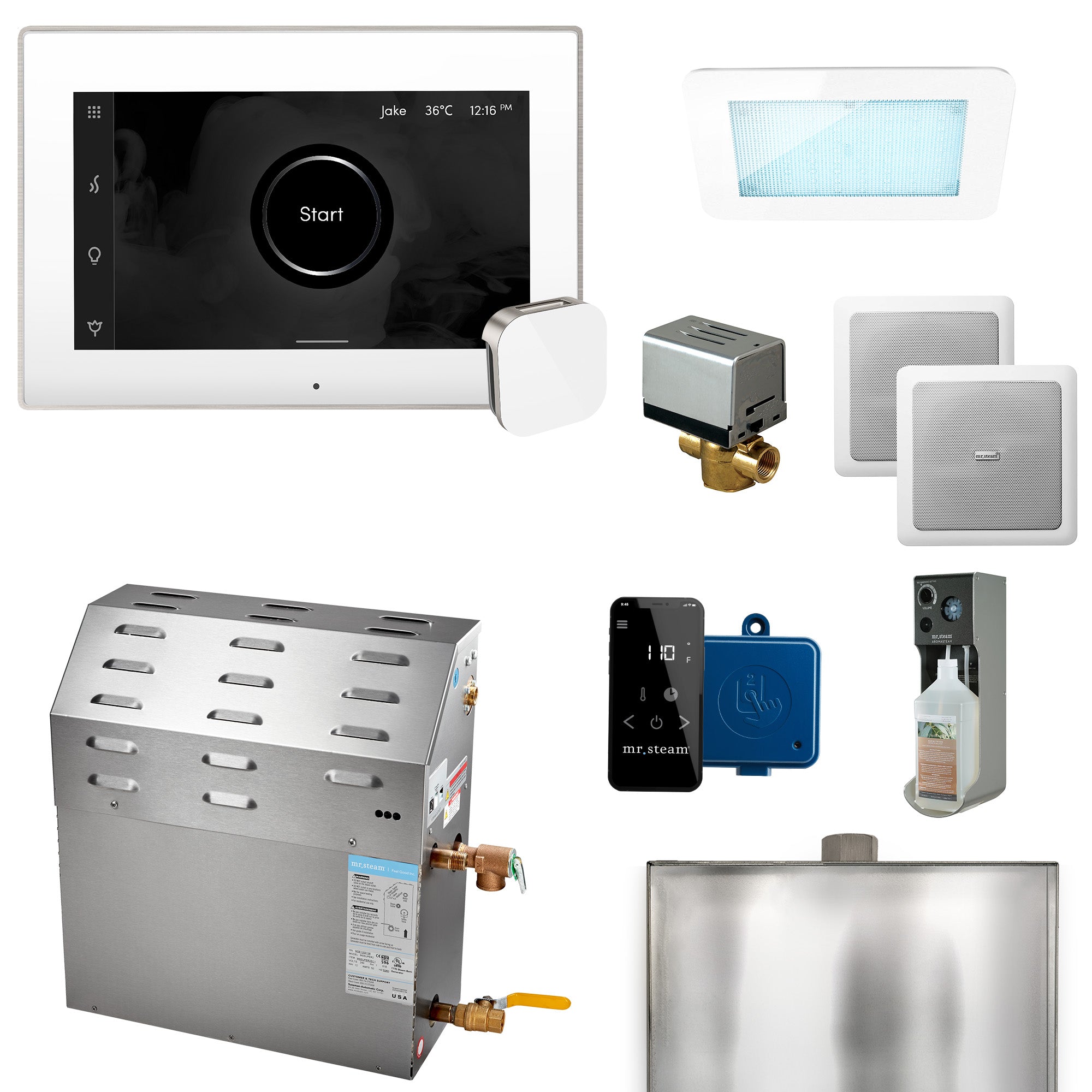 Mr Steam Super (XDream) 10000-Watt Steam Generator with iSteamX Control and Aroma Glass Steamhead in Black Polished Chrome