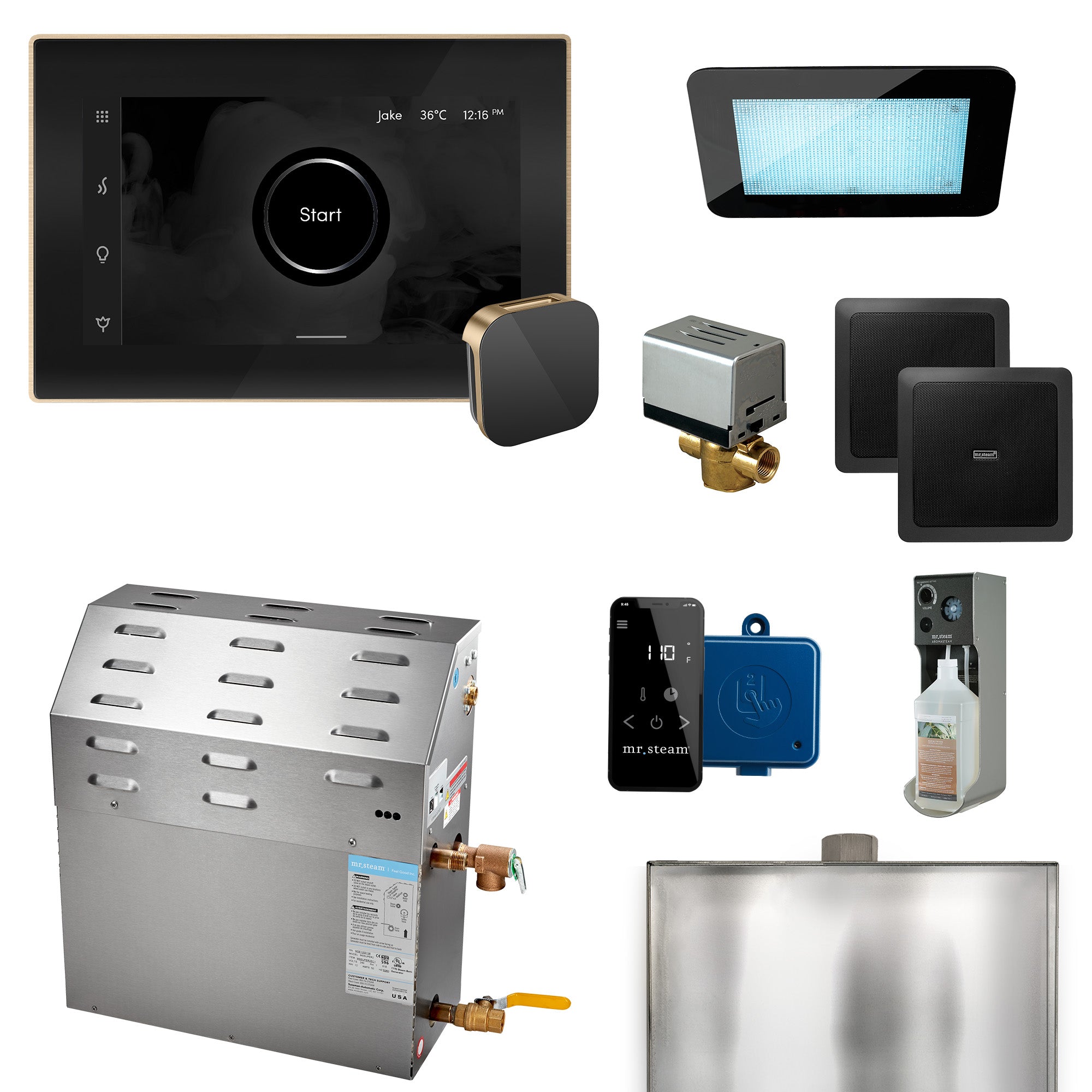 Mr Steam Super (XDream) 10000-Watt Steam Generator with iSteamX Control and Aroma Glass Steamhead in Black Polished Chrome