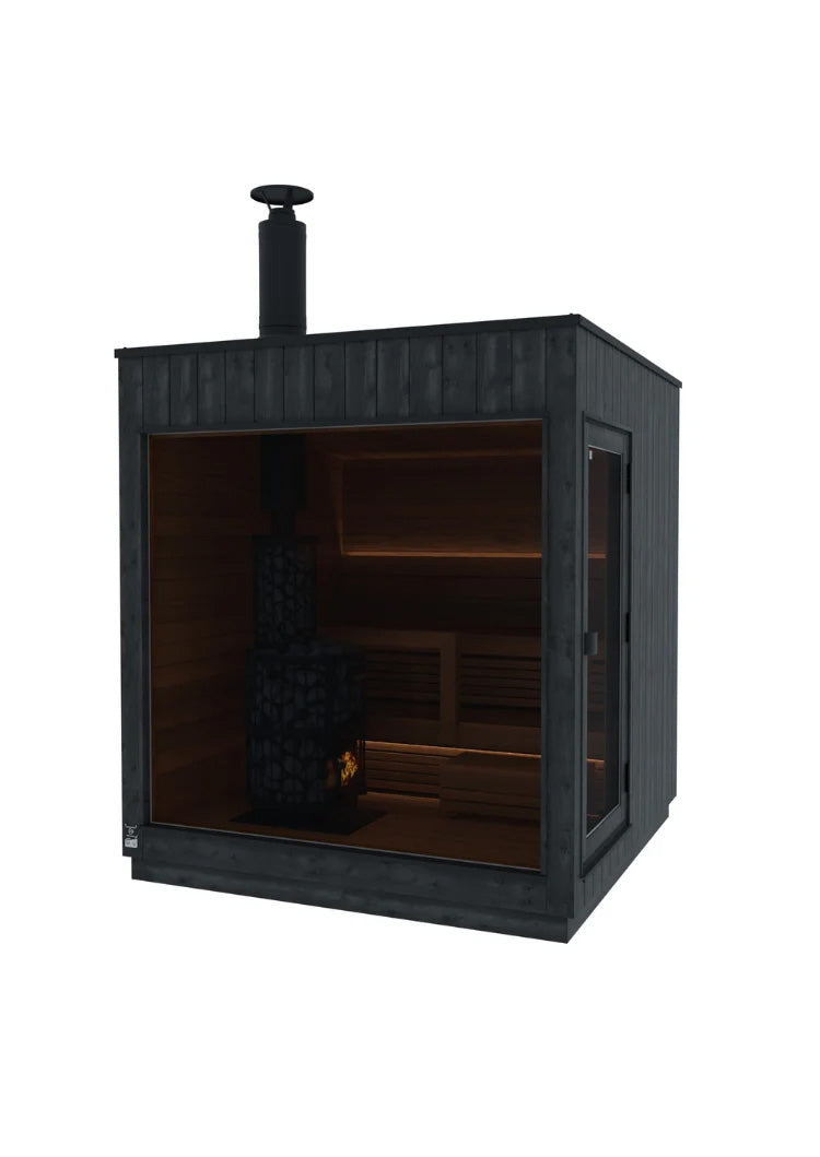Nordic Misty Sauna Cabin - Nordic Misty Medium Sauna Cabin | Right | Legend 240 Wood Burning Heater Kit | Onyx Deluxe Accessory kit