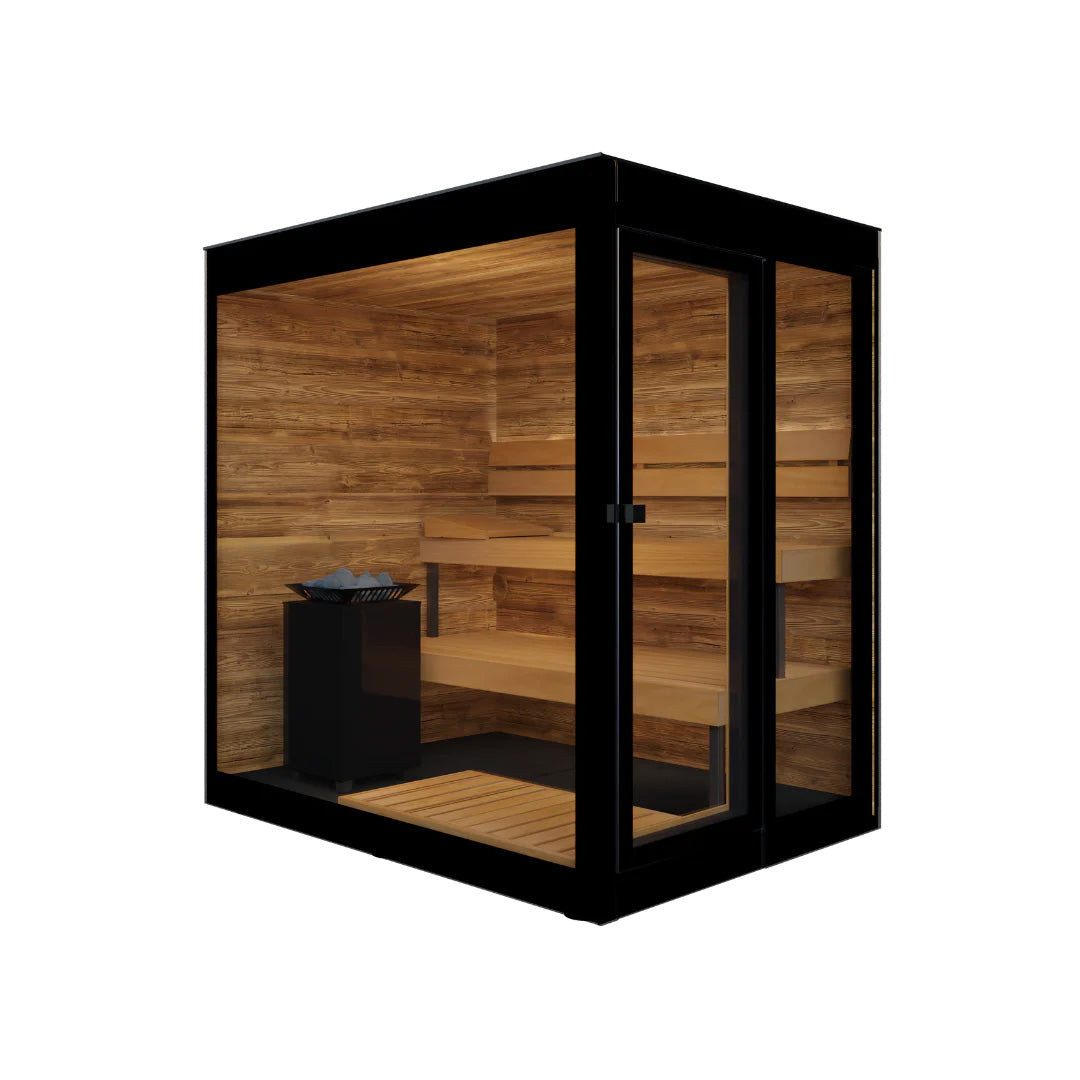 Vera Sauna Cabin - Outdoor Sauna, Door Left, Dark Grey Glass - Virta 8kW Heater, CX45
