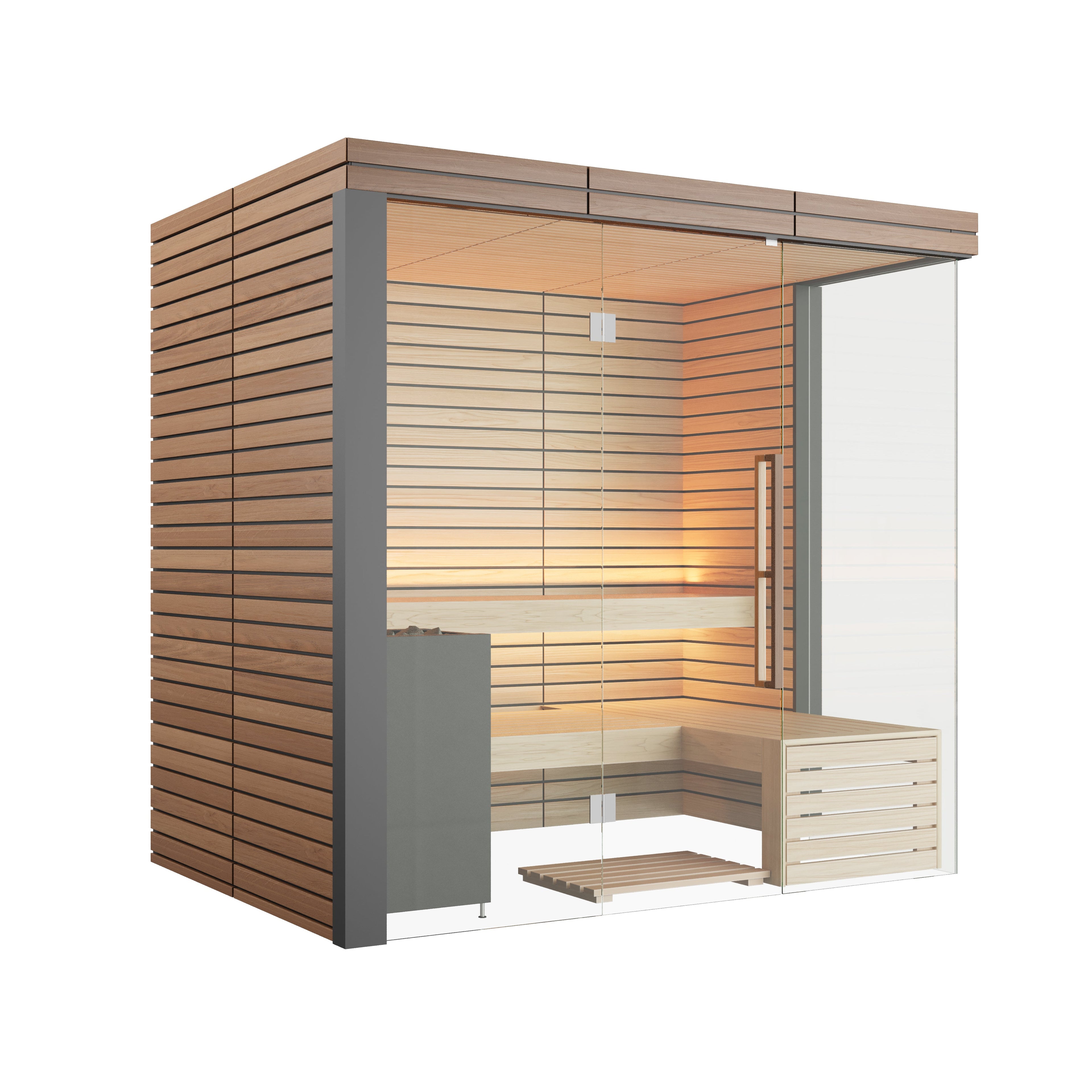 Harvia Lindea View Luxury 2-3 Person | Thermo Wood Reversible Sauna | With Virta 8KW Heater Thermo Wood Exterior and Light Lime Wood Interior Harvia 45-2-2.jpg