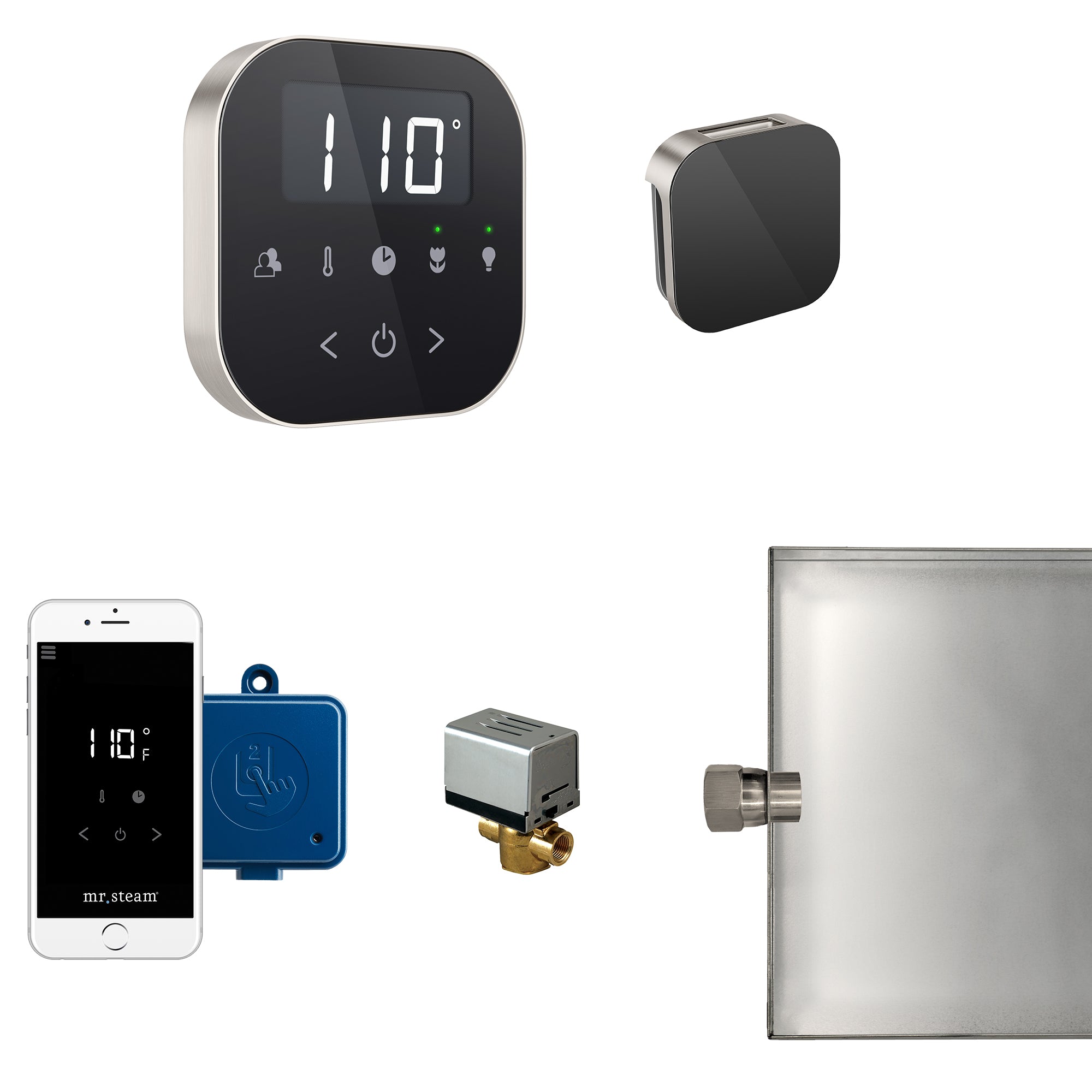 Mr Steam AirButler Steam Shower Control Package with AirTempo Control and Aroma Glass SteamHead