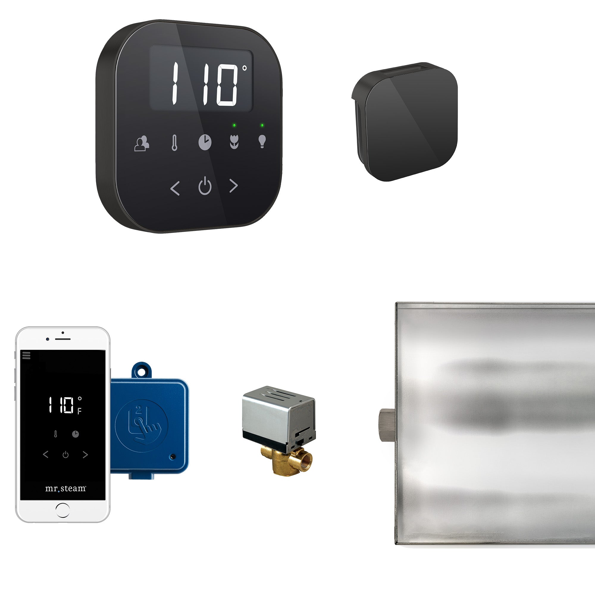 Mr Steam AirButler Steam Shower Control Package with AirTempo Control and Aroma Glass SteamHead