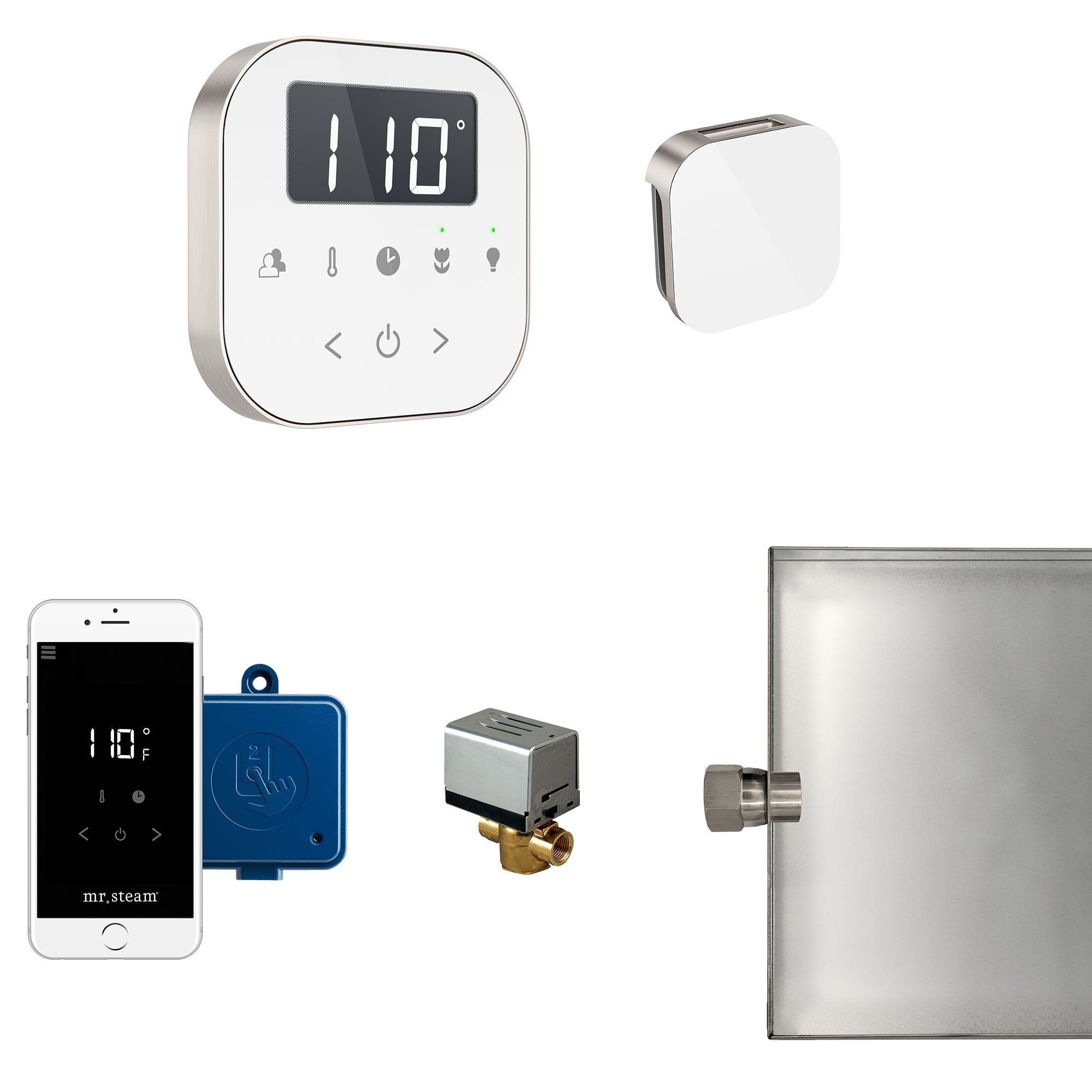Mr Steam AirButler Steam Shower Control Package with AirTempo Control and Aroma Glass SteamHead
