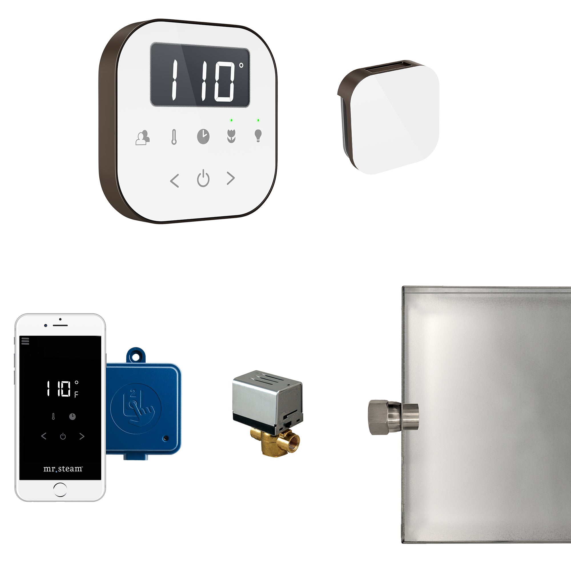 Mr Steam AirButler Steam Shower Control Package with AirTempo Control and Aroma Glass SteamHead