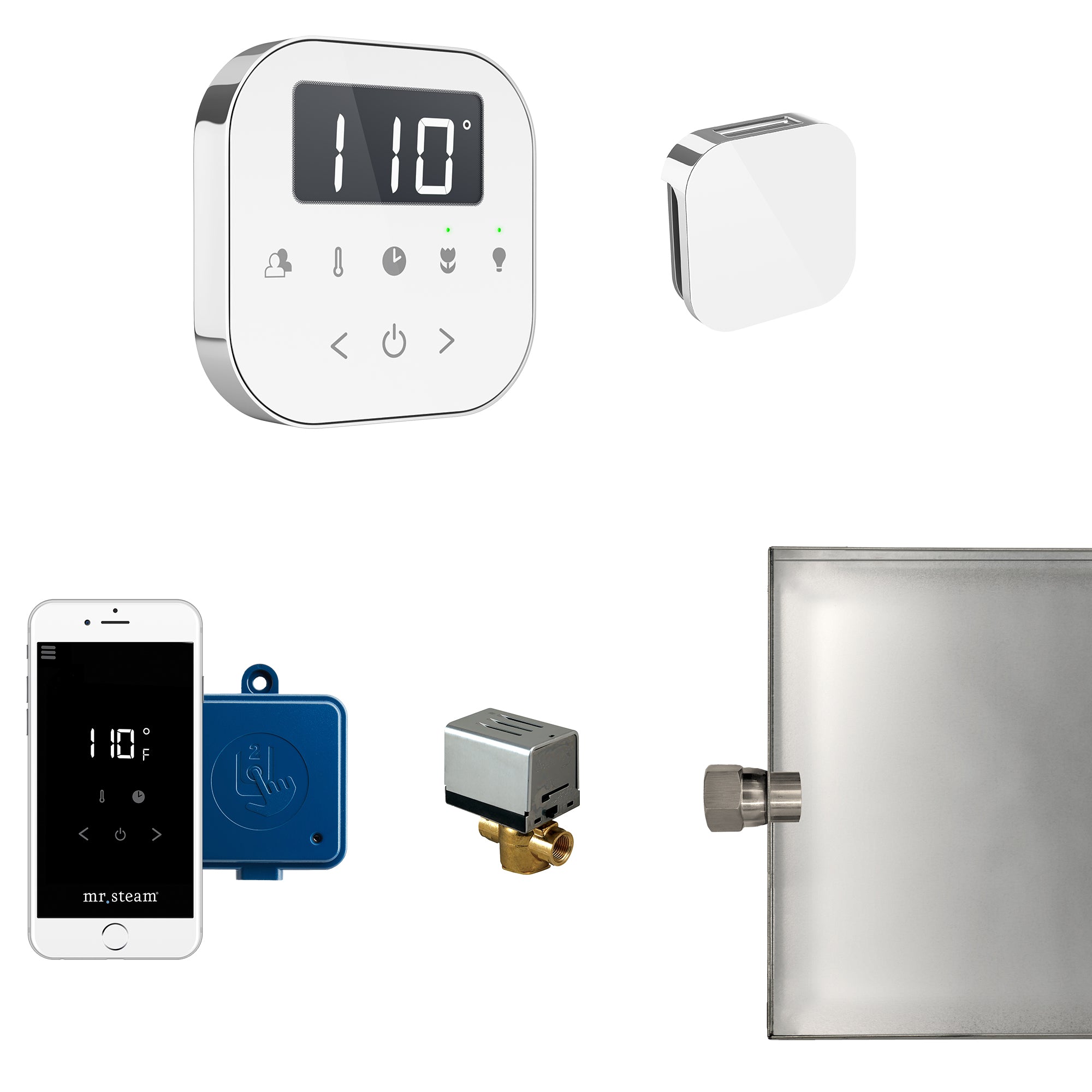 Mr Steam AirButler Steam Shower Control Package with AirTempo Control and Aroma Glass SteamHead