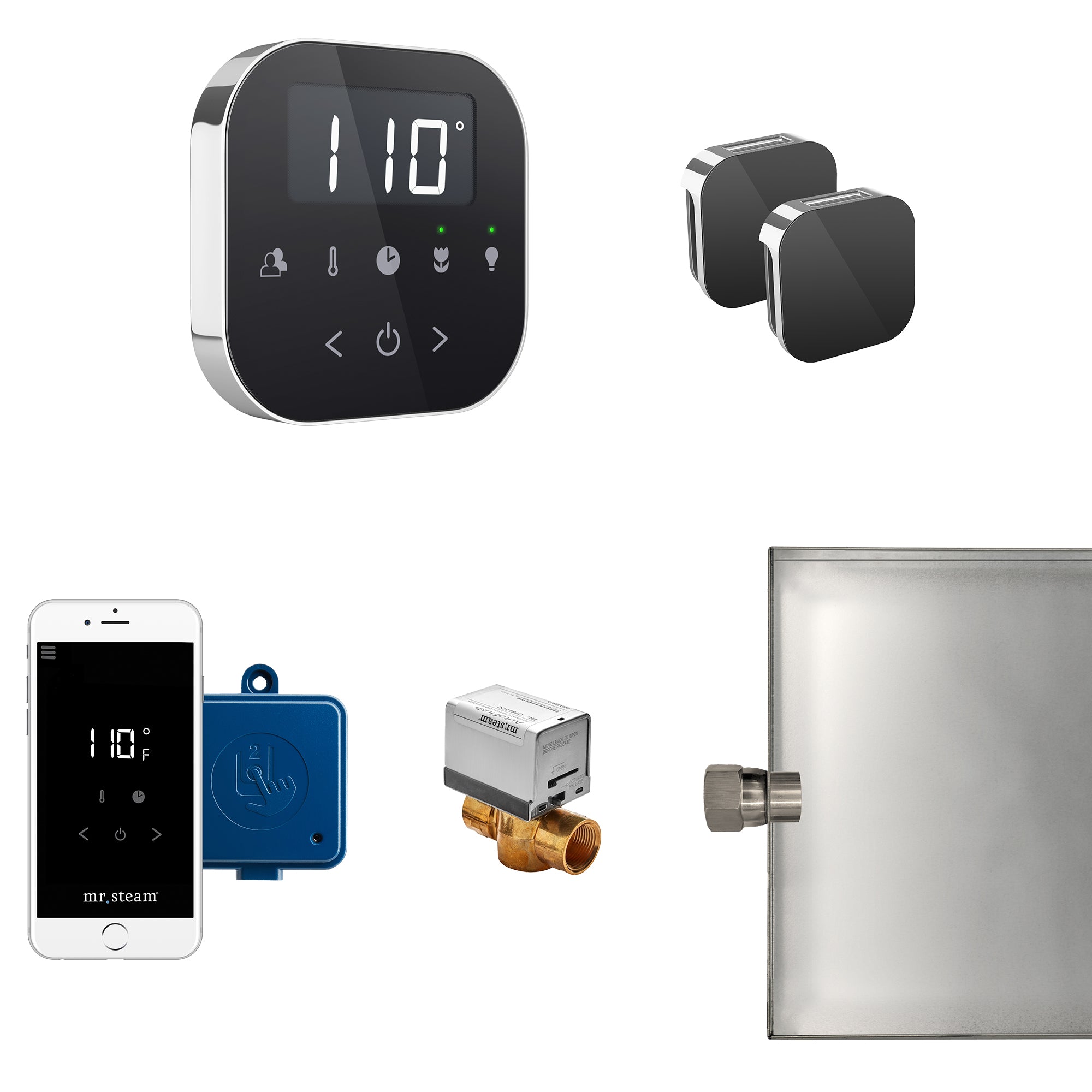 Mr Steam AirButler Max Steam Shower Control Package with AirTempo Control and Aroma Glass SteamHead