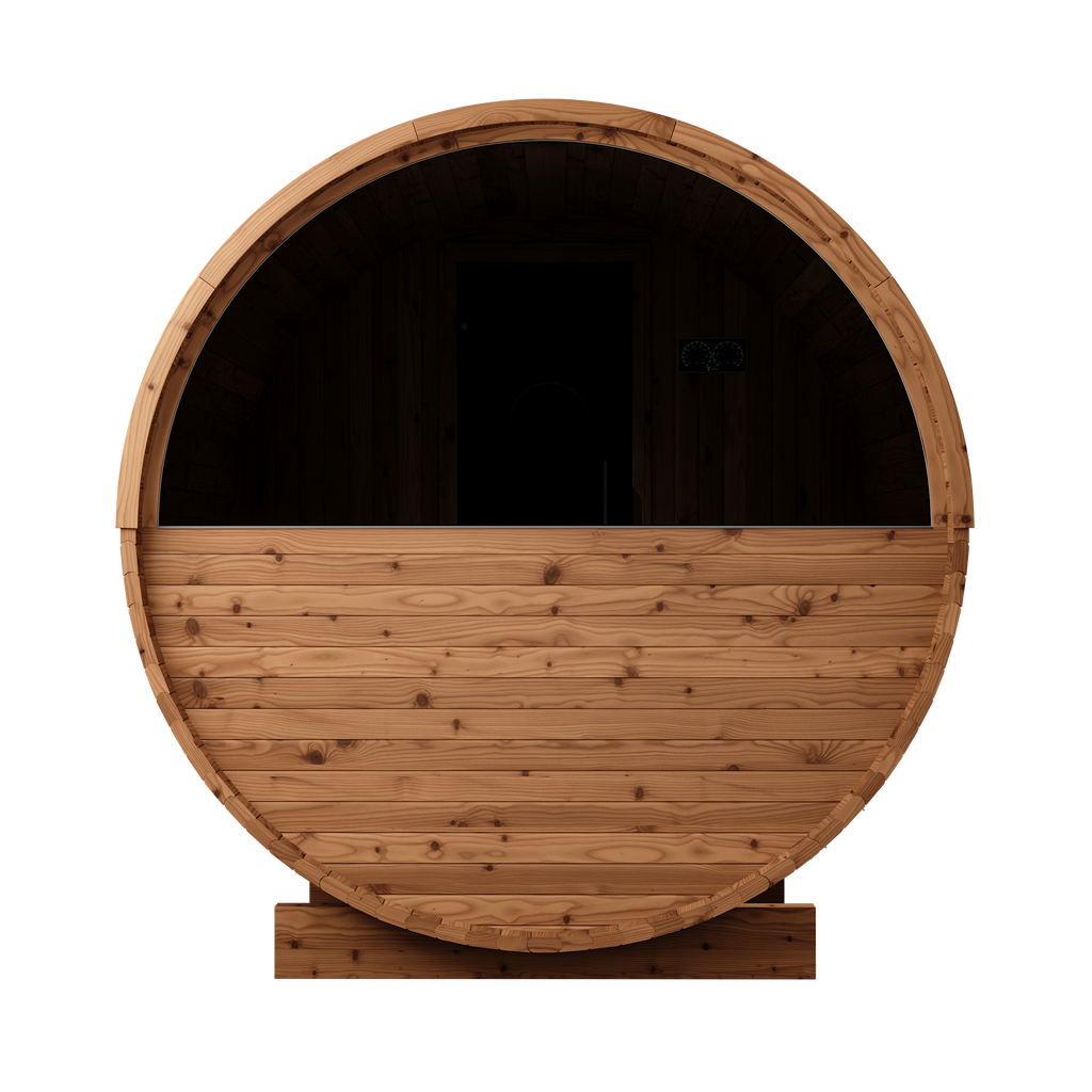 Thermory 4 Person Barrel Sauna No 80 DIY Kit with Changing Room and Window Thermally Modified Spruce Thermory Back.png