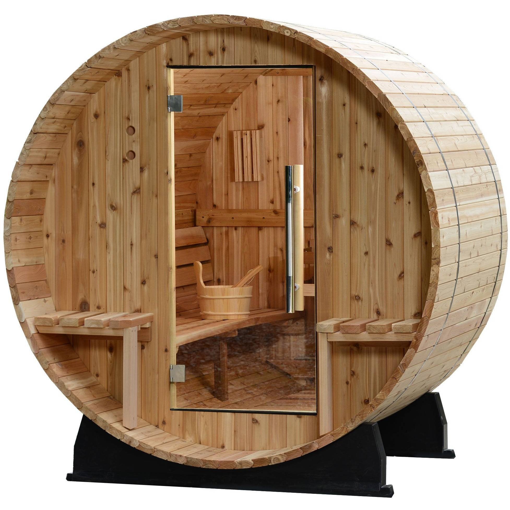 Almost Heaven Vienna 4+1 Canopy Barrel Sauna (2-Person) Rustic Cedar Almost Heaven Sauna Barrel_Canopy_Vienna_glass_door_white_bg_1024x1024_2x_3518c974-b9c9-4abd-8ee9-12e71f4c8ebb.jpg