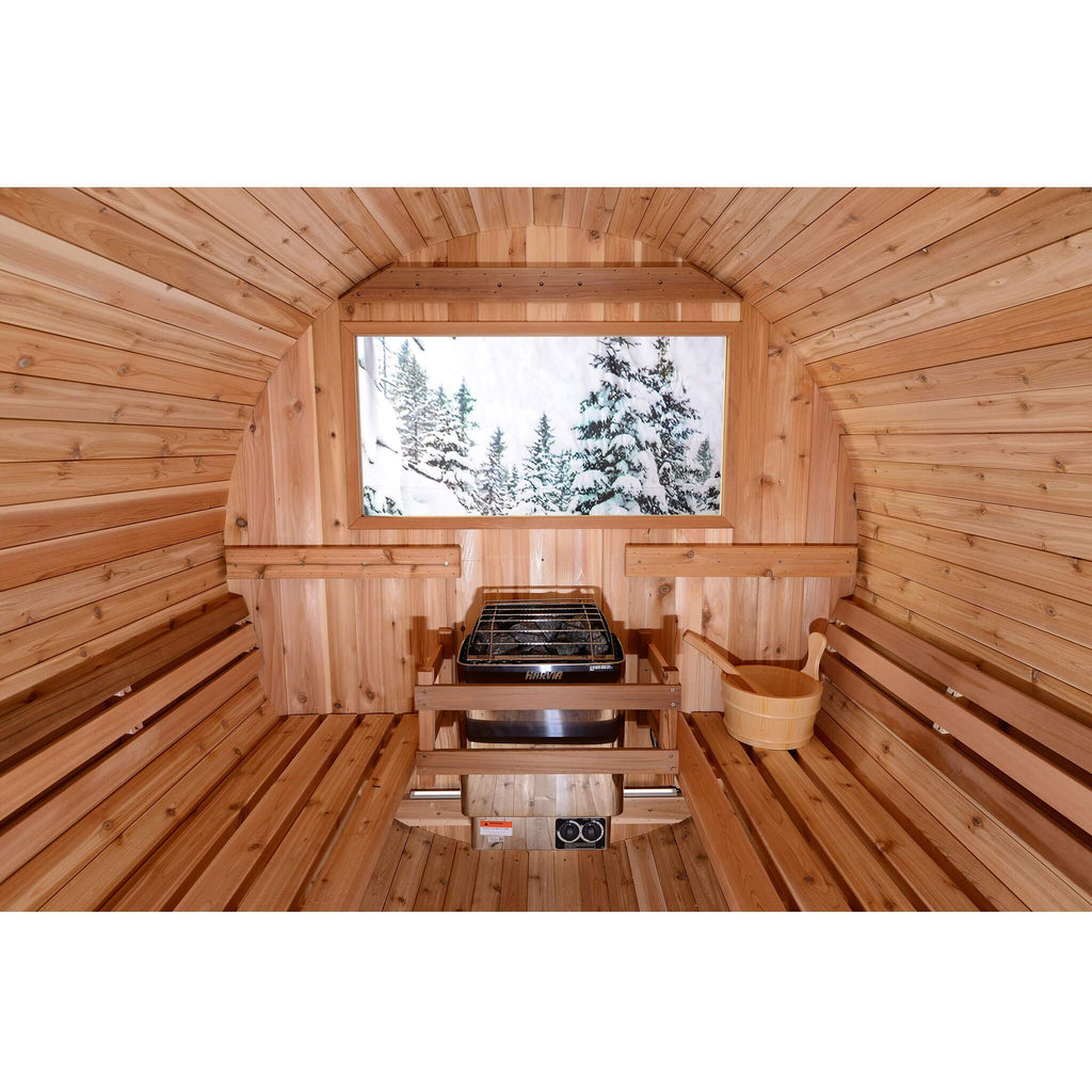 Almost Heaven Vienna 4+1 Canopy Barrel Sauna (2-Person) Rustic Cedar,Onyx - Stained Southern Pine Almost Heaven Sauna Barrel_Detail_Pinnacle_Vista_1_1024x1024_2x_4e86ed47-8257-4b09-8b2f-6a110d726af9.jpg