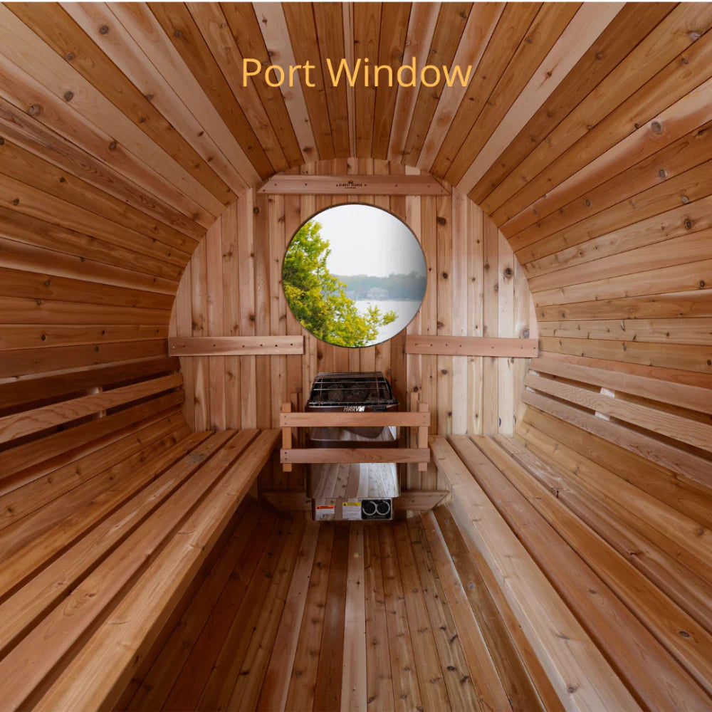 Almost Heaven Pinnacle 4 Person Classic Barrel Sauna Rustic Cedar,Onyx - Stained Southern Pine Almost Heaven Sauna Barrel_Port_Window_35260b14-7de3-4786-80e5-294c74feb3cf.webp