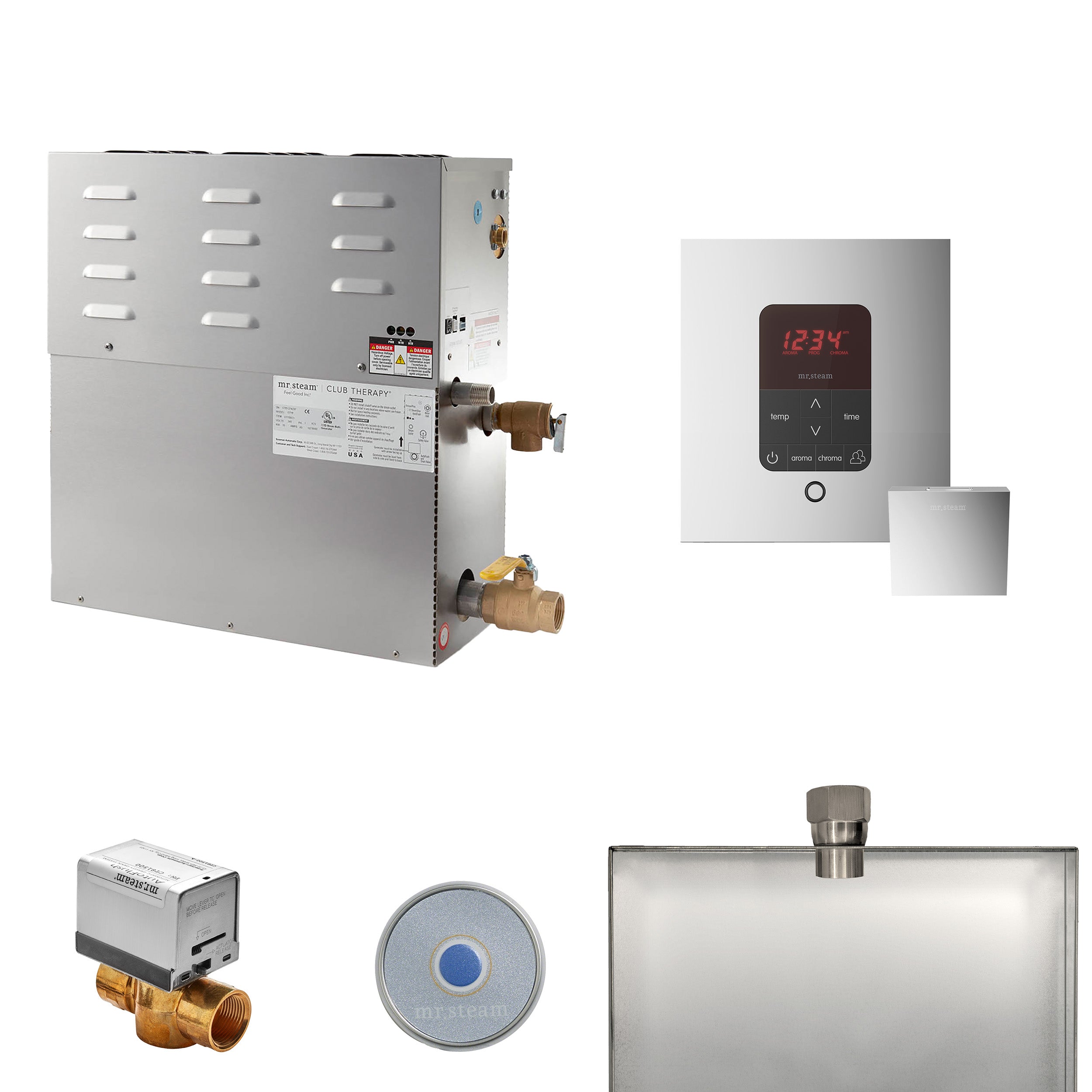 Mr Steam CT (iTempoPlus) Steam Shower Generator Package with iTempoPlus Control in Square Polished Chrome
