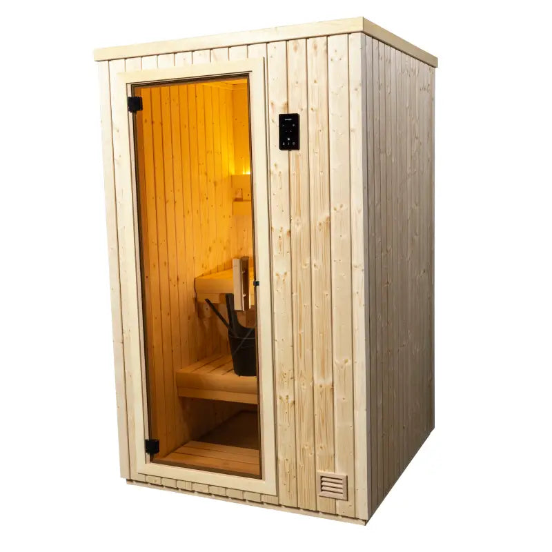 Finnleo NorthStar Indoor Sauna NSI-44 (48x48x80), Piccolo Mini 1.7 kW, floor included,NSI-44 (48x48x80), Piccolo Mini 2.2 kW, floor included,NSI-46 (48x72x84), Designer SL2 4.5 kW, 1 window,NSI-56 (60x72x84), Designer SL2 6.0 kW, 1 window,NSI-57 (60x84x84), Designer SL2 6.0 kW, 2 windo Finnleo FinnleoNorthStar44IndoorSauna01_ef0518f4-f40d-4bc5-8029-f287ddcebc32.webp