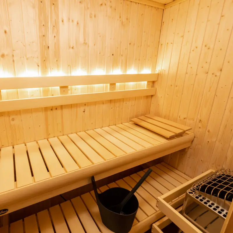 Finnleo NorthStar Indoor Sauna NSI-44 (48x48x80), Piccolo Mini 1.7 kW, floor included,NSI-44 (48x48x80), Piccolo Mini 2.2 kW, floor included,NSI-46 (48x72x84), Designer SL2 4.5 kW, 1 window,NSI-56 (60x72x84), Designer SL2 6.0 kW, 1 window,NSI-57 (60x84x84), Designer SL2 6.0 kW, 2 windo Finnleo Finnleo_NorthStar_46_Indoor_Sauna_02.webp