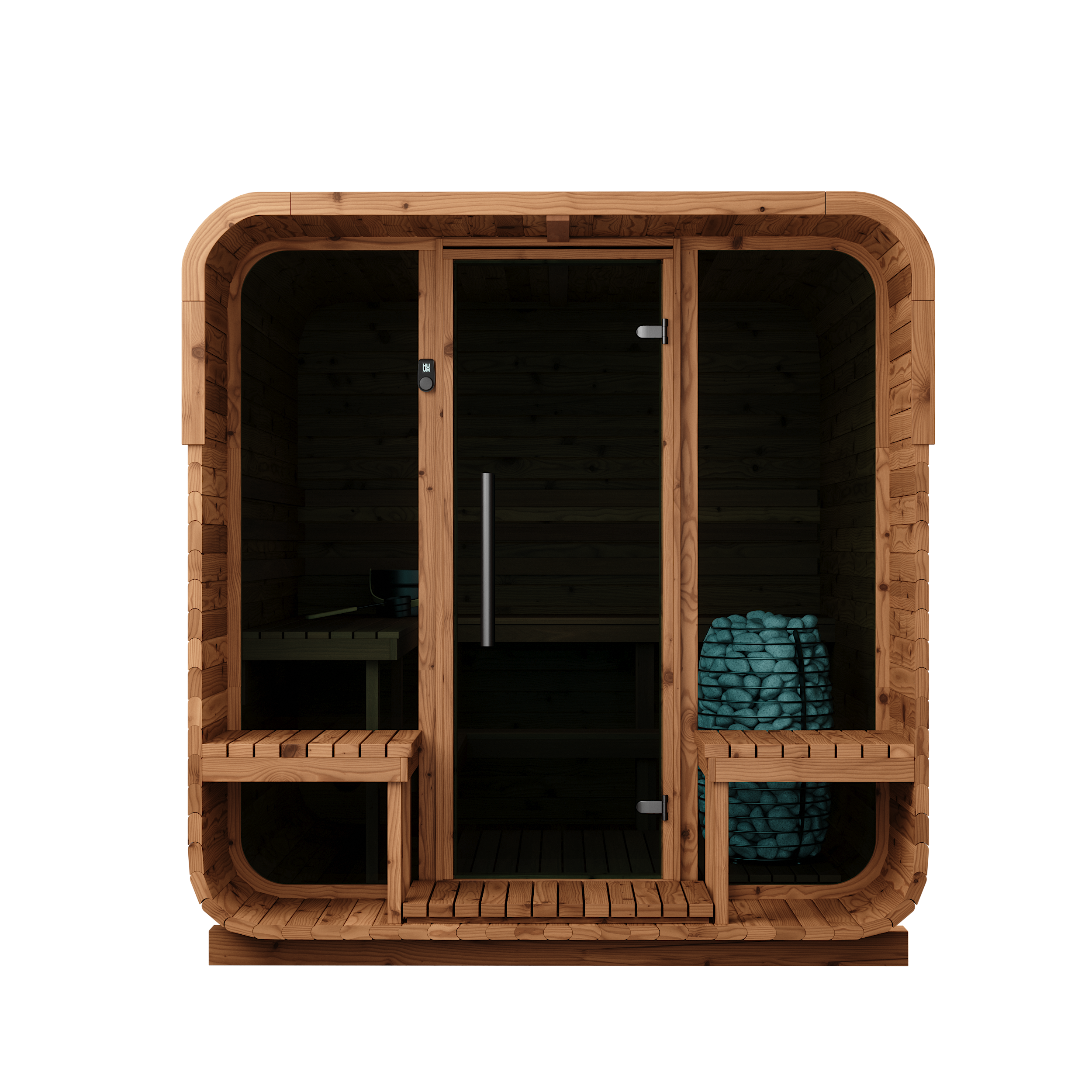 Thermory 6 Person Square Sauna No 41 DIY Kit with Terrace Thermally Modified Spruce Thermory Front_291dfded-1207-4aa2-8d31-08262e3be1c9.png