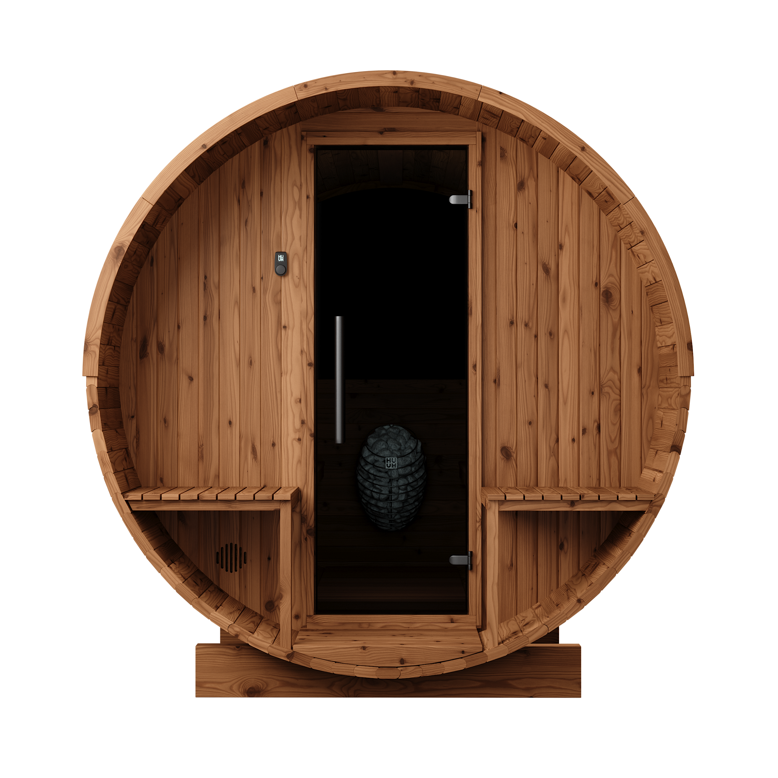 Thermory 6 Person Barrel Sauna No 82 DIY Kit with Terrace and Window Thermally Modified Spruce Thermory Front_8c432736-aada-4289-820d-d52452e7e114.png