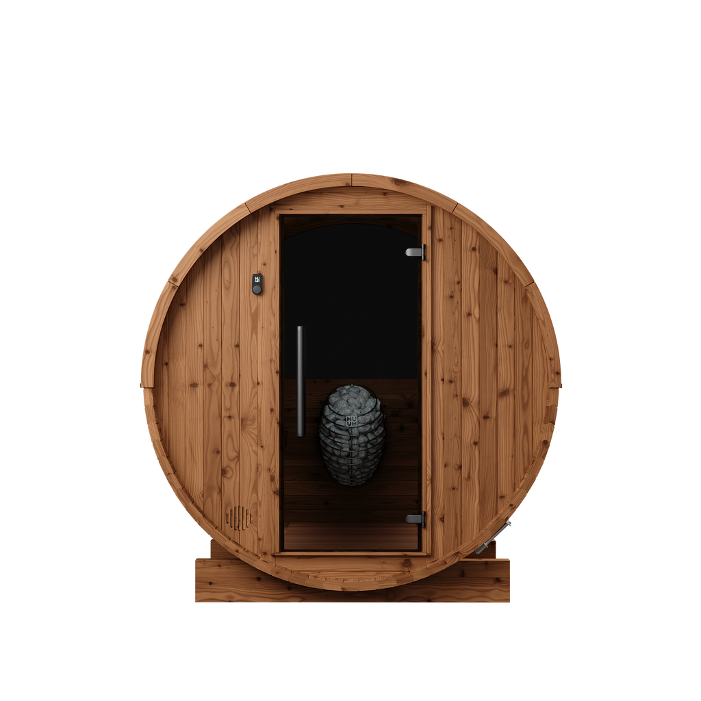 Thermory 6 Person Barrel Sauna No 50 DIY Kit with Window Thermally Modified Spruce Thermory Front_c9a0e7b7-54df-4ede-bfc4-48d654001743.png