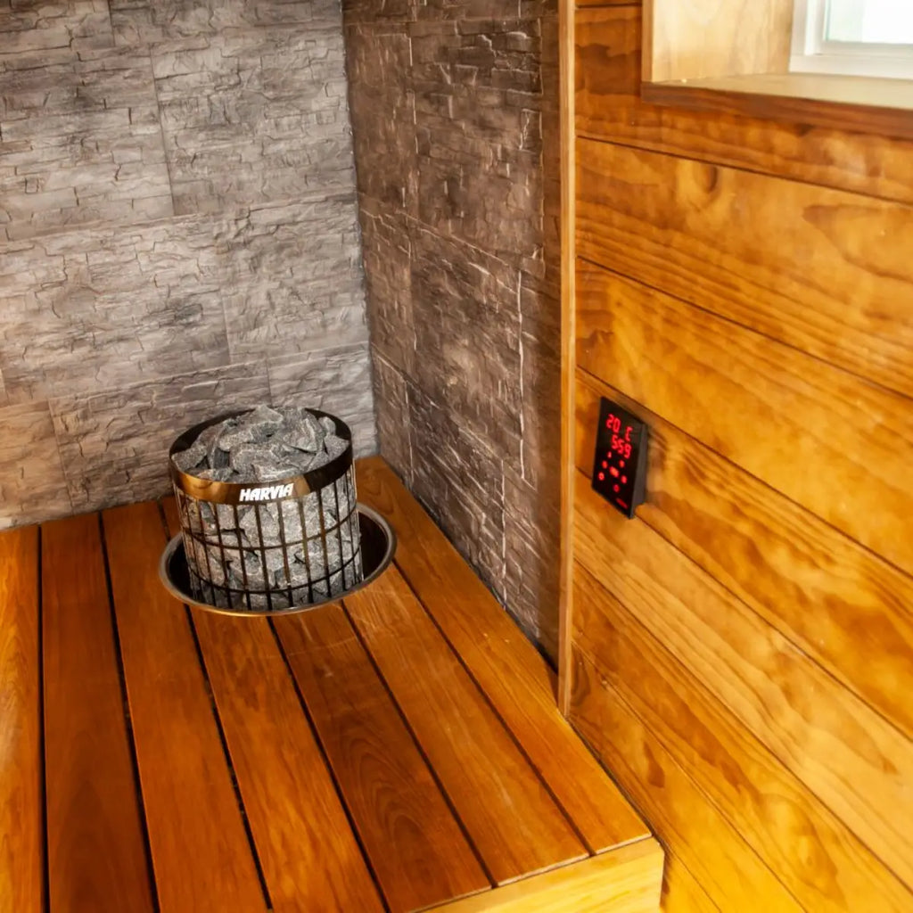 Wooden sauna interior by Finnish Sauna Builders