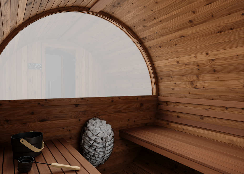 Thermory 4 Person Barrel Sauna No 80 DIY Kit with Changing Room and Window Thermally Modified Spruce Thermory Indoor_left.png