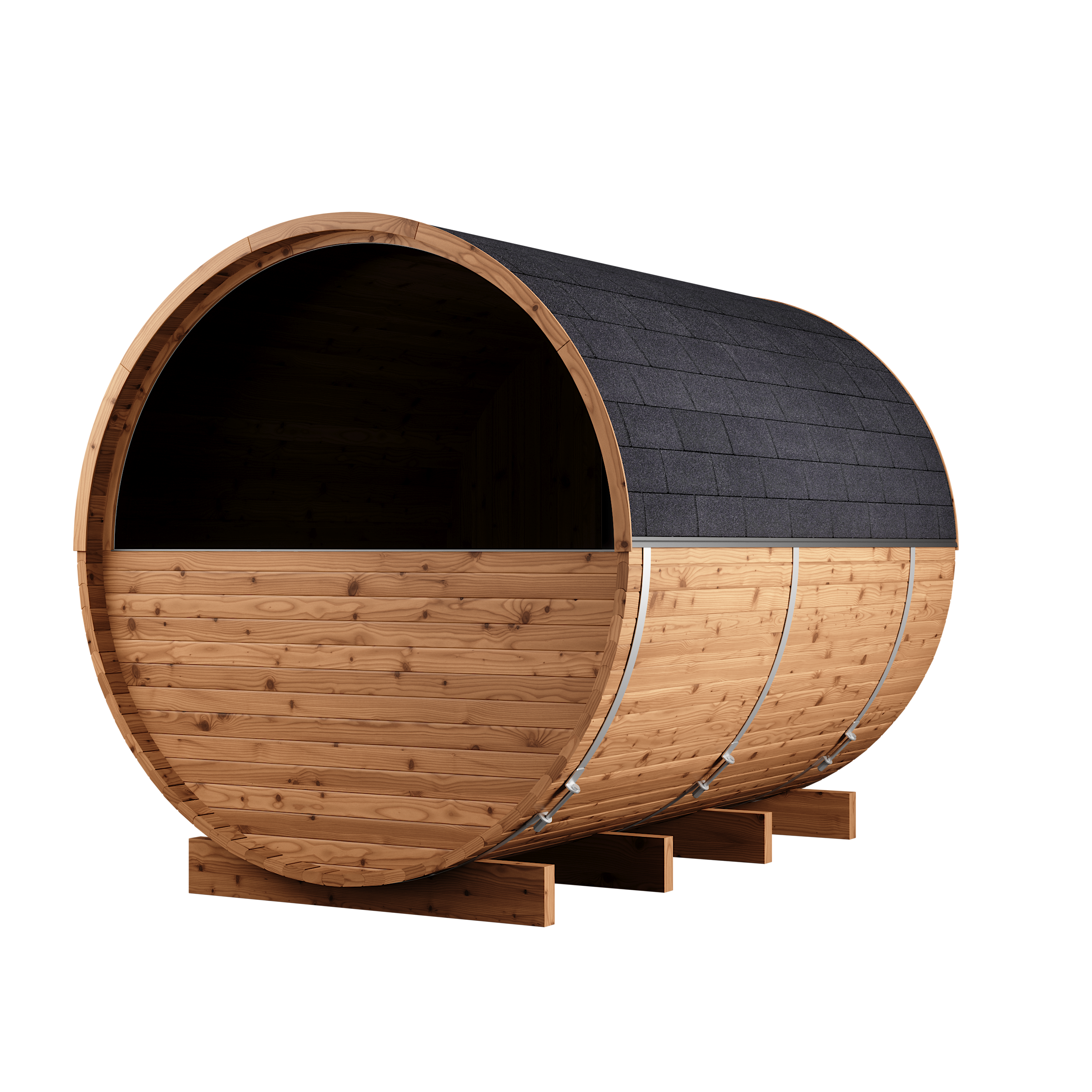 Thermory 6 Person Barrel Sauna No 82 DIY Kit with Terrace and Window Thermally Modified Spruce Thermory Left_23f6d981-a7bd-4f89-aeaf-8b667ef9efa1.png
