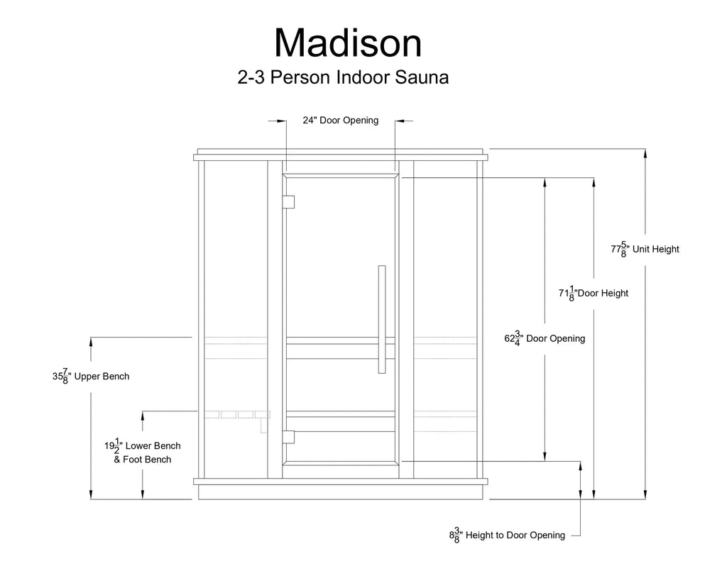Almost Heaven Madison 3 Person Indoor Sauna Respite Series Rustic Cedar,Fir Almost Heaven Sauna MadisonFrontView.webp