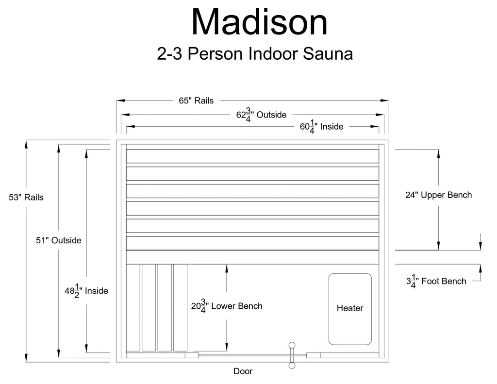 Almost Heaven Madison 3 Person Indoor Sauna Respite Series Rustic Cedar,Fir Almost Heaven Sauna MadisonLayoutDrawing.webp