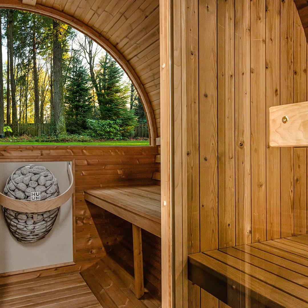 Thermory 4 Person Barrel Sauna No 60 DIY Kit with Porch and Window Thermally Modified Spruce Thermory No60-Interior4.jpg