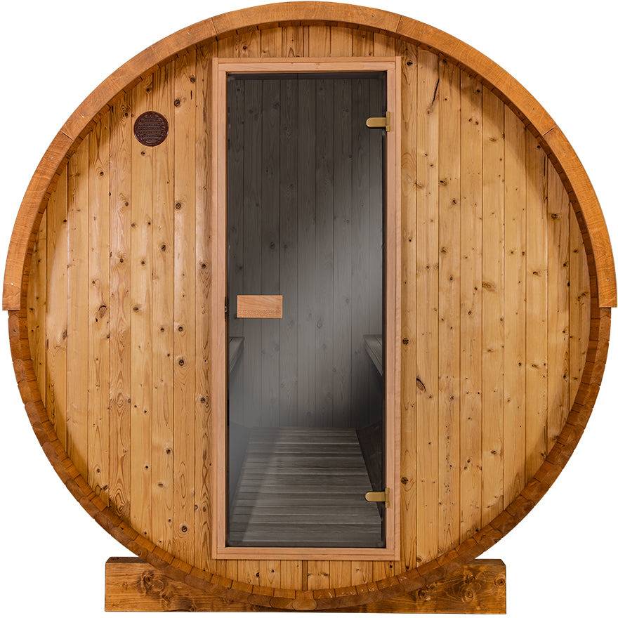 Thermory 6 Person Barrel Sauna No 63 DIY Kit Thermally Modified Spruce Thermory No63-front.jpg