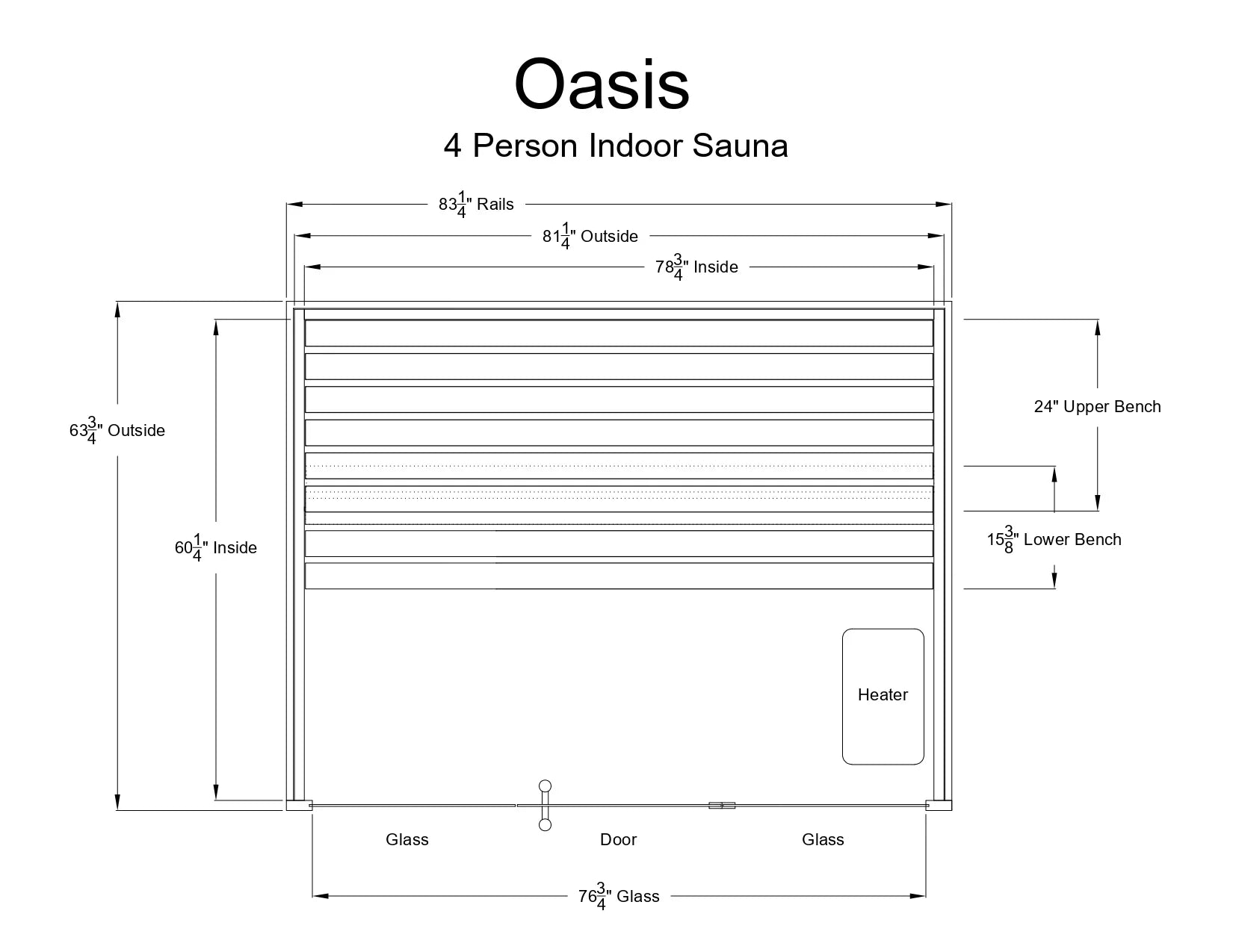 Almost Heaven Oasis 4 Person Indoor Sauna Rustic Cedar,Fir Almost Heaven Sauna OasisLayoutDrawing.webp