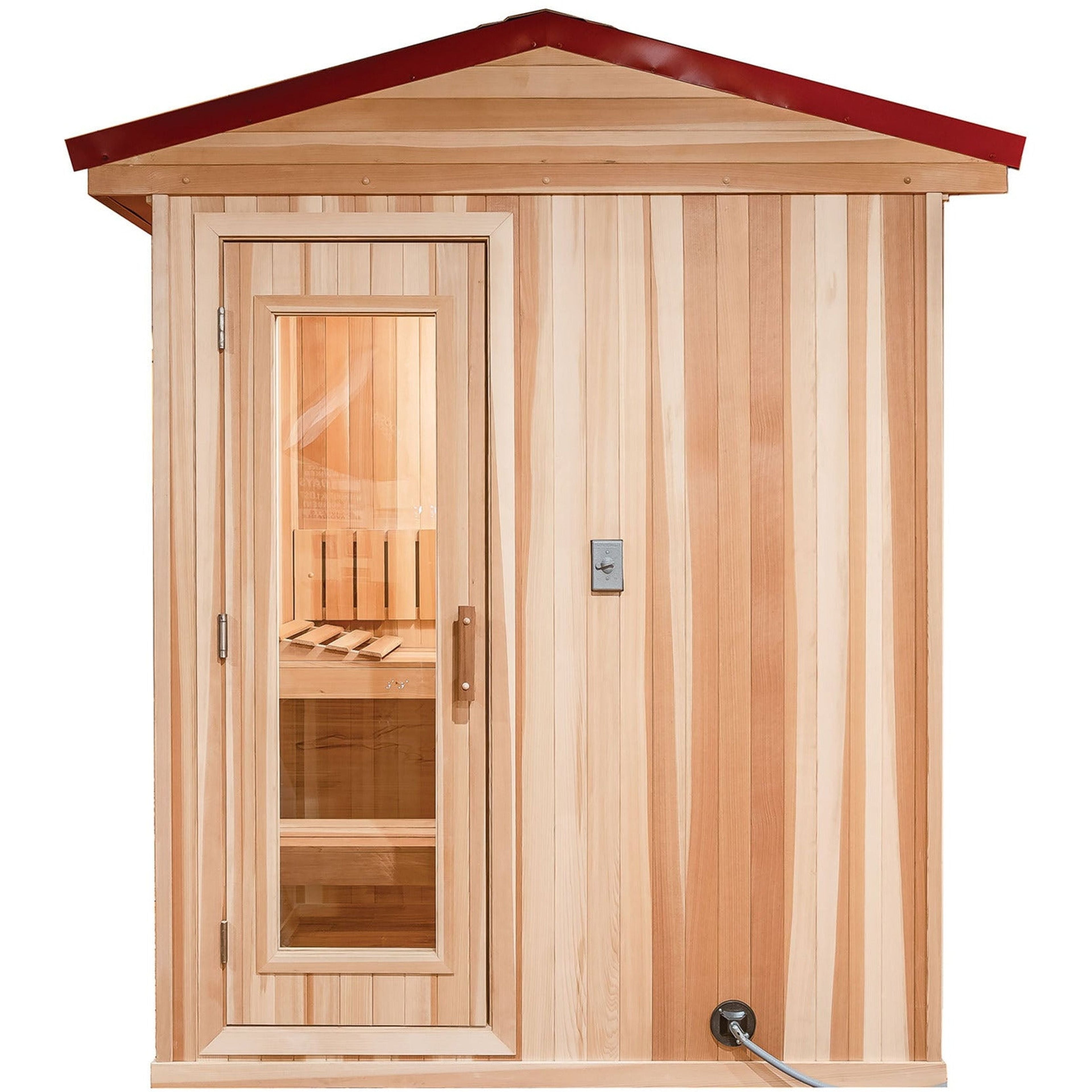 Finnish Sauna Builders 4' x 4' x 7' Pre-Built Outdoor Sauna Kit with A-Frame Cedar Shake Roof Option 1 / Without Floor,Option 1 / With Floor,Option 2 / Without Floor,Option 2 / With Floor,Option 3 / Without Floor,Option 3 / With Floor,Option 4 / Without F