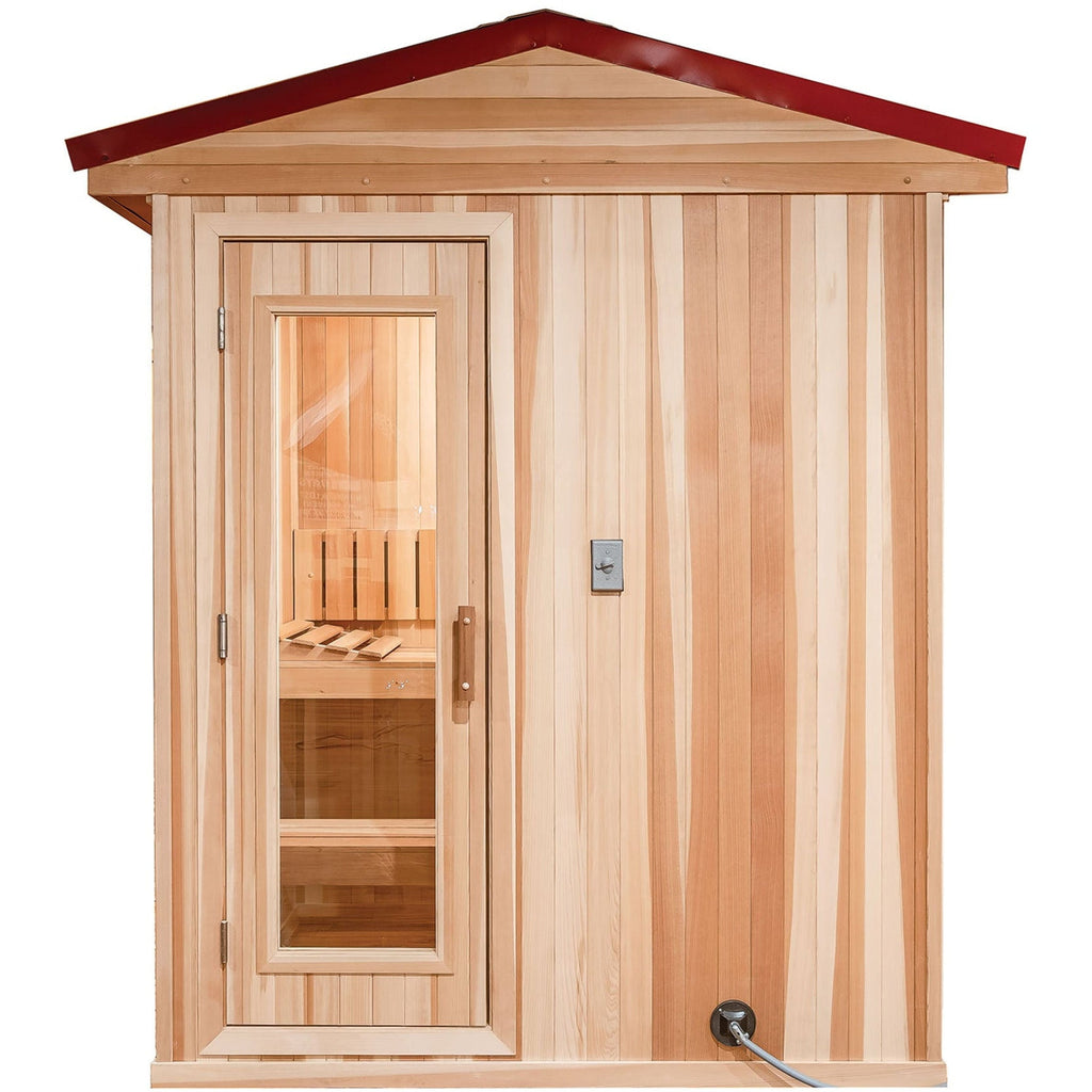 Finnish Sauna Builders 7' x 7' x 7' Pre-Built Outdoor Sauna Kit with A-Frame Cedar Shake Roof Option 1 / Without Floor,Option 1 / With Floor,Option 2 / Without Floor,Option 2 / With Floor,Option 3 / Without Floor,Option 3 / With Floor,Option 4 / Without F
