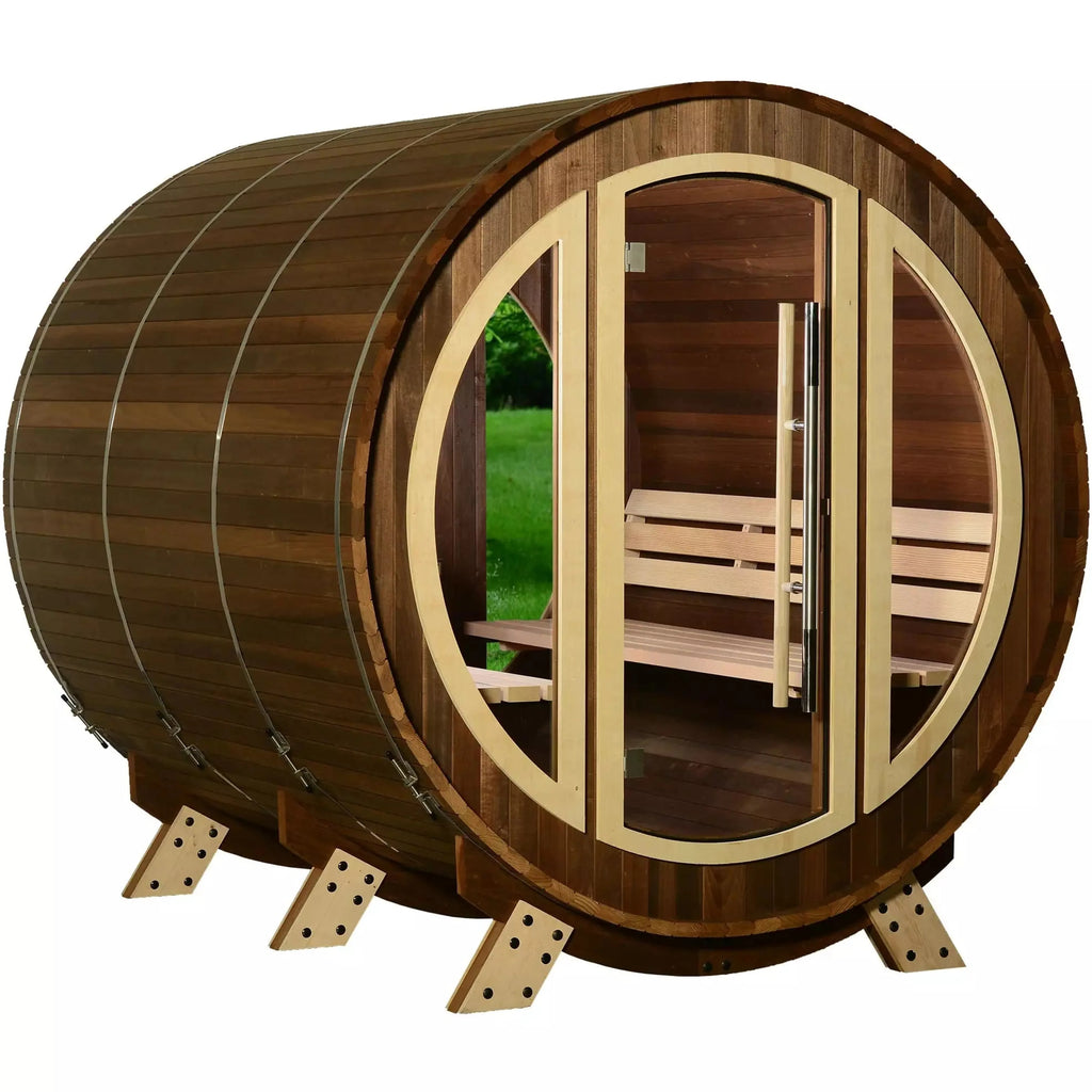 Almost Heaven Phoenix 6 Person Barrel Sauna Thermally Modified Hemlock Almost Heaven Sauna Phoenix_Front_Left_White_BG_AH_Site_1024x1024_2x_jpg.webp