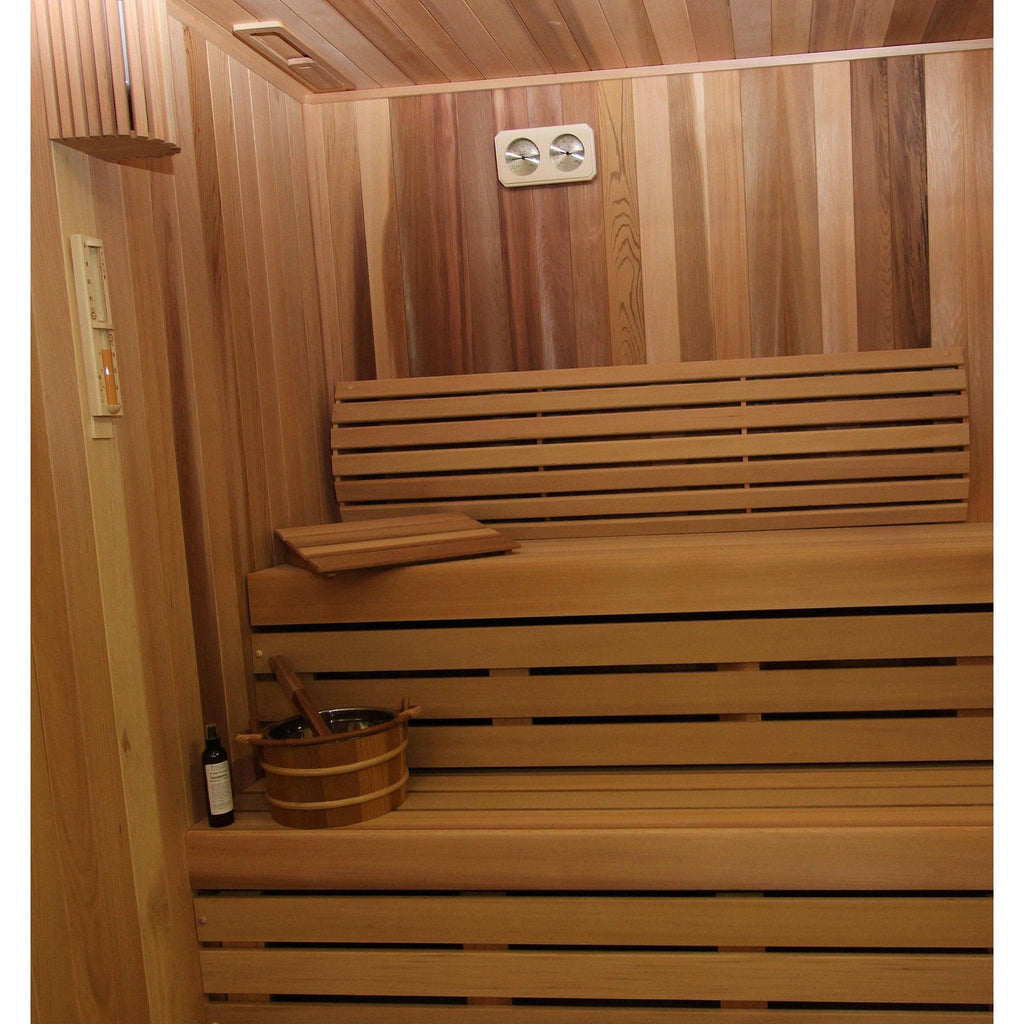 Finnish Sauna Builders 8' x 8' x 7' Pre-Cut Sauna Kit Option 1 / 7 Foot Tall / No Backrest,Option 1 / 7 Foot Tall / Backrest + $343.20,Option 1 / 8 Foot Tall + $454.08 / No Backrest,Option 1 / 8 Foot Tall + $454.08 / Backrest + $343.20,Option 2 / 7 Foot T