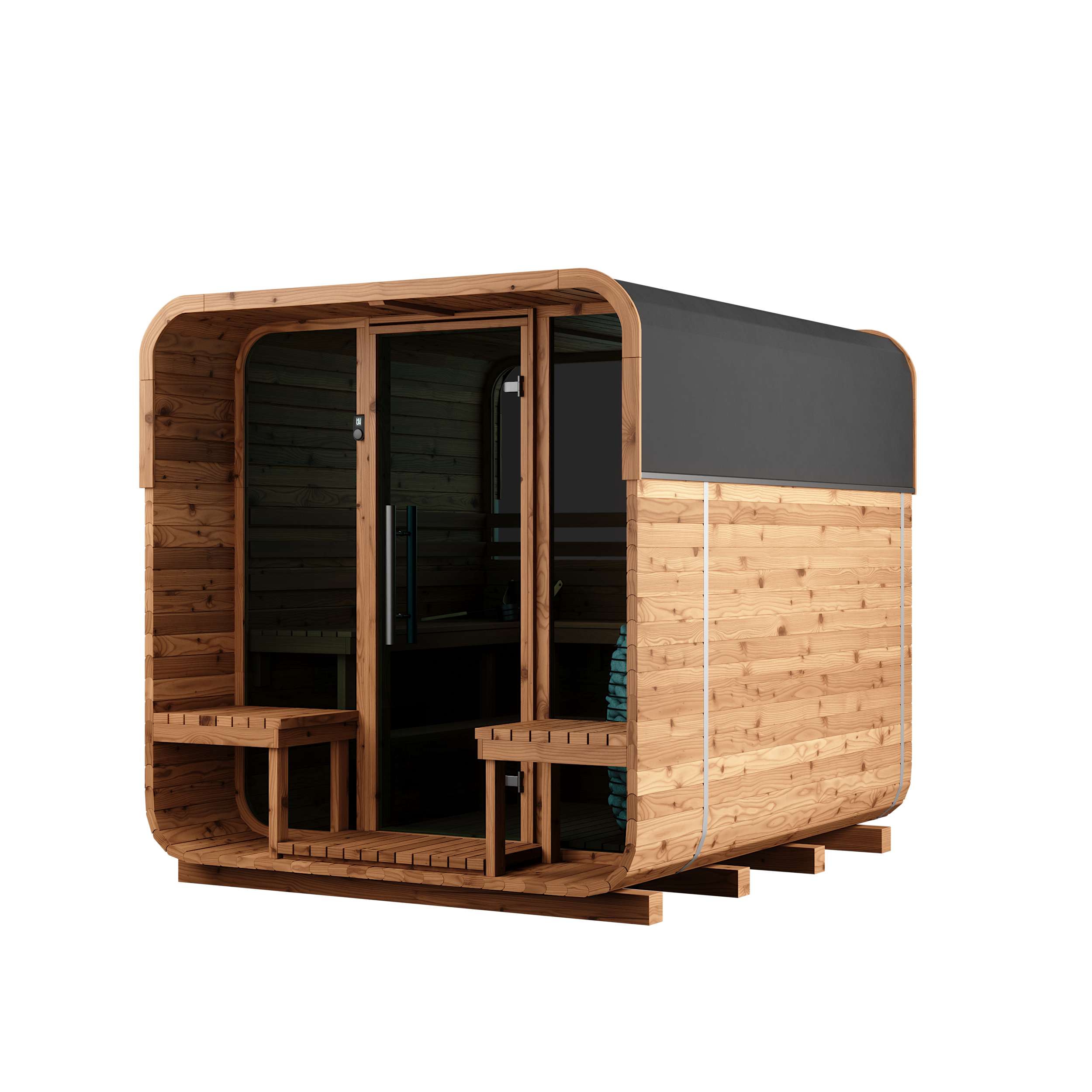 Thermory 6 Person Square Sauna No 40 DIY Kit with Terrace and Window Thermally Modified Spruce Thermory Right_56c2d837-b689-4bf6-b45d-ac3f838b86da.png