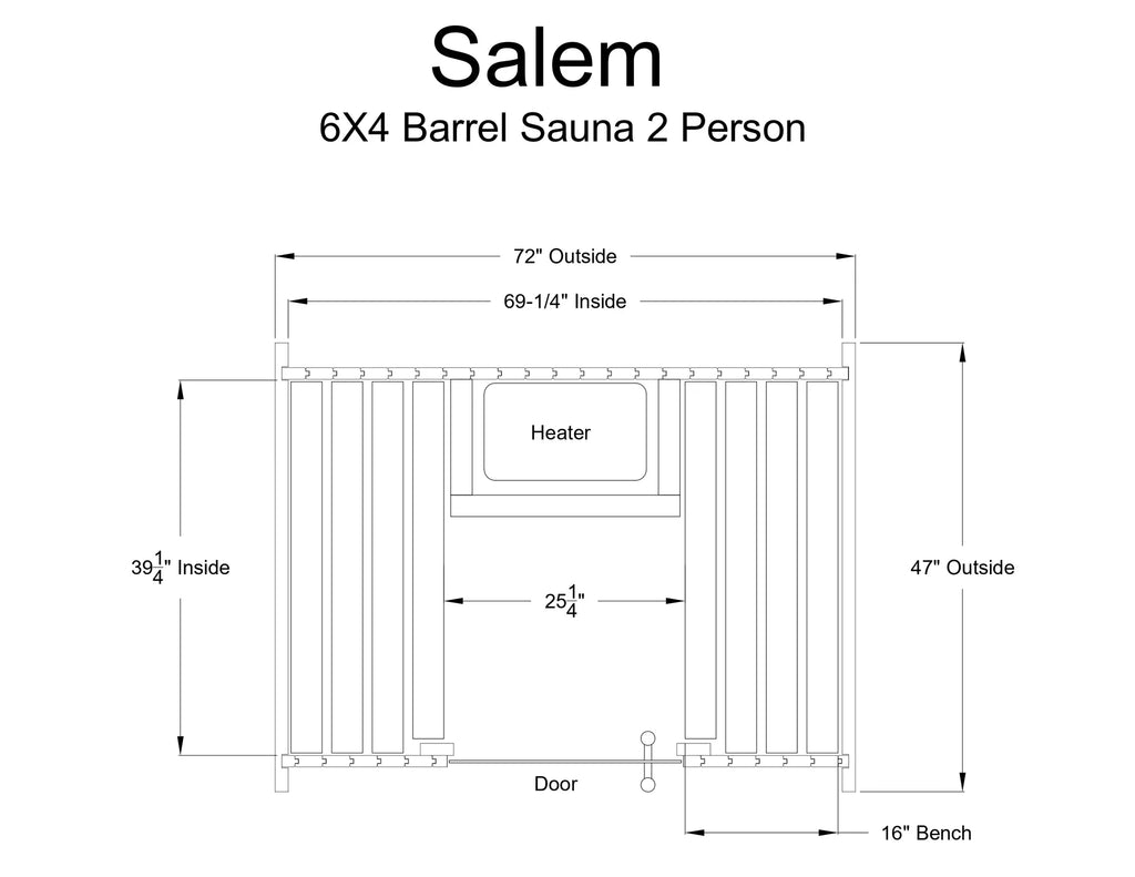 Almost Heaven Salem 2 Person Classic Barrel Sauna Rustic Cedar,Onyx - Stained Southern Pine Almost Heaven Sauna SalemLayoutDrawing.webp