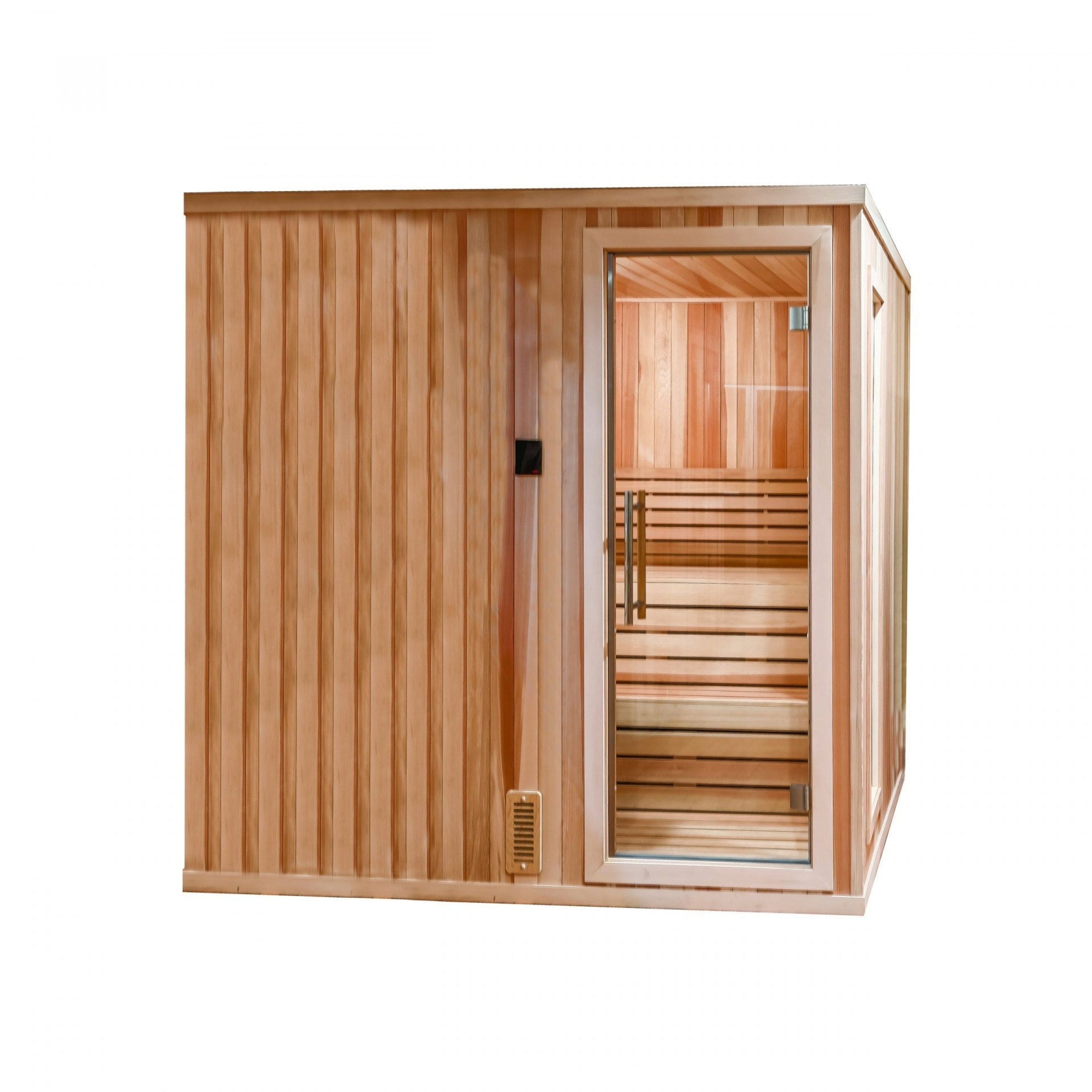Finnish Sauna Builders 5' x 7' x 7' Pre-Built Outdoor Sauna Kit with Cedar Panelized Roof Option 1 / Without Floor,Option 1 / With Floor,Option 2 / Without Floor,Option 2 / With Floor,Option 3 / Without Floor,Option 3 / With Floor,Option 4 / Without Floor
