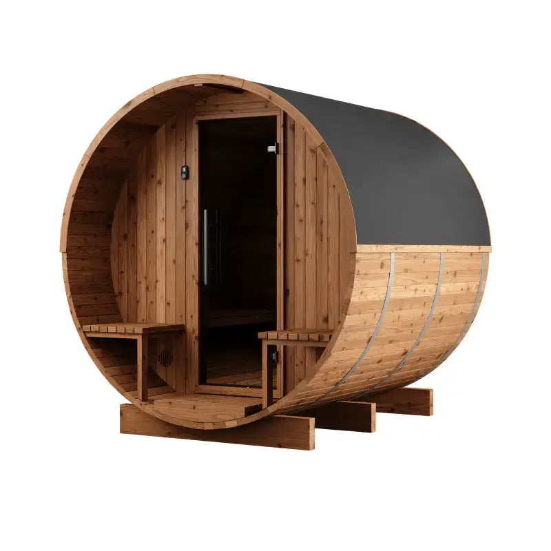 Thermory 4 Person Barrel Sauna No 60 DIY Kit with Porch and Window