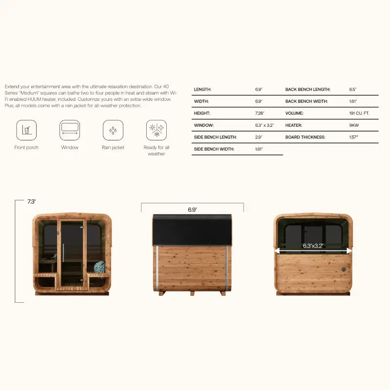 Thermory 4 Person Square Sauna No 43 DIY Kit with Terrace