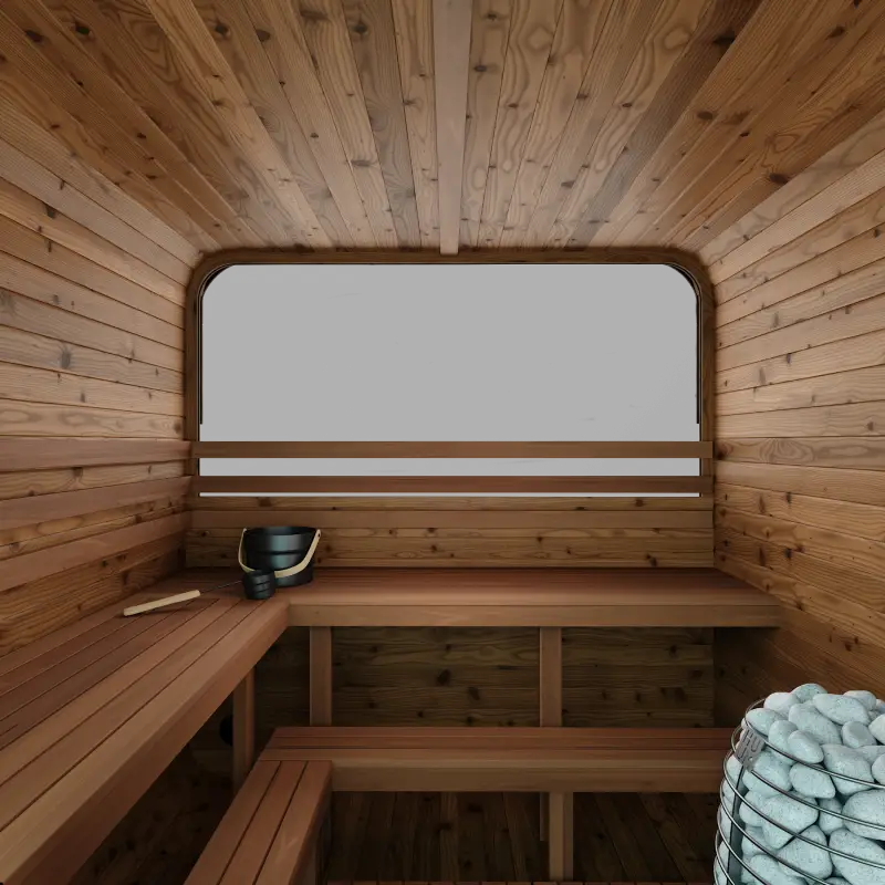 Thermory 6 Person Square Sauna No 40 DIY Kit with Terrace and Window