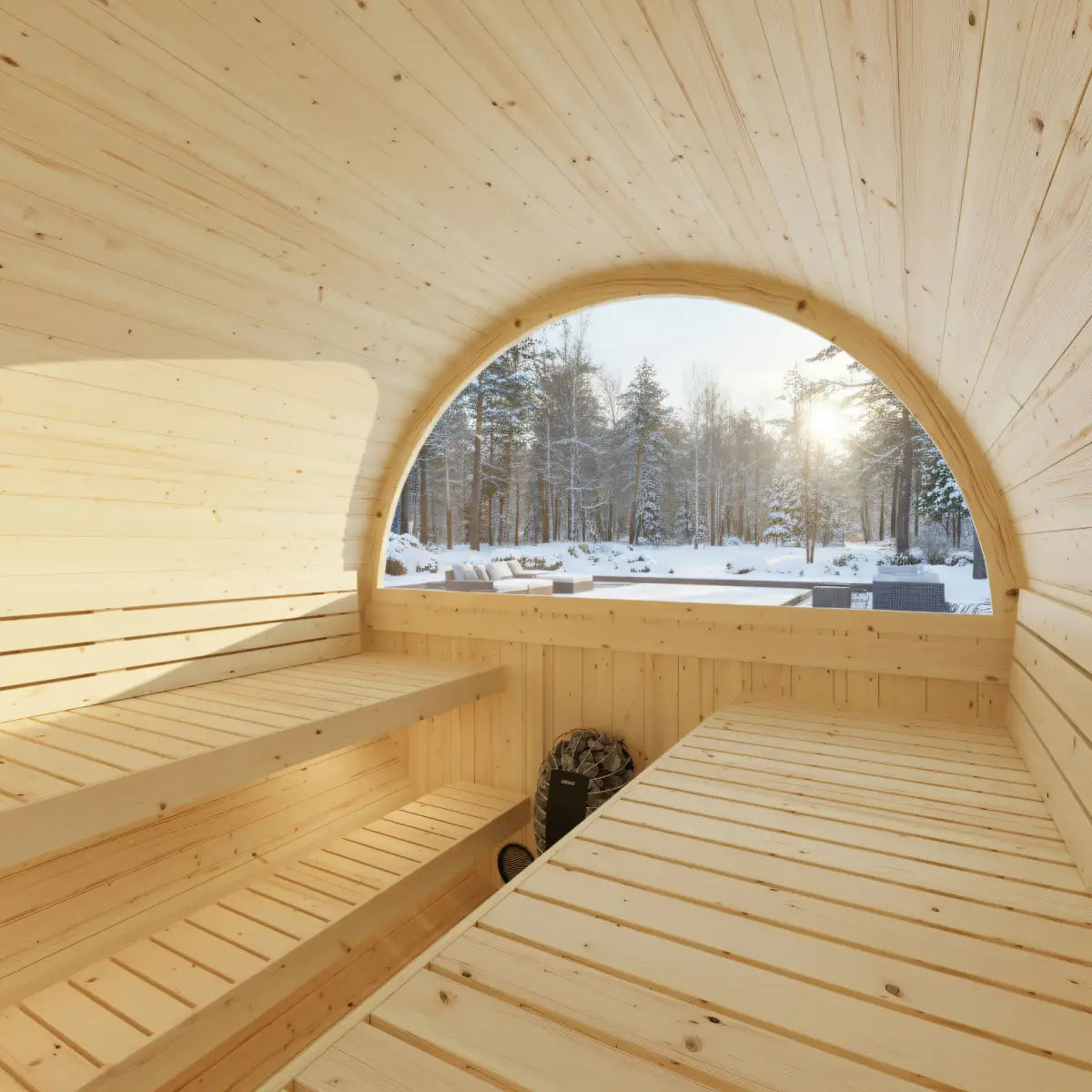 Turku Finnish Barrel Sauna with Terrace and WiFi Heater - Finnish Sauna Builders Natural,Walnut,Teak,Larch Finnish Barrel Saunas TurkuFinnishBarrelSaunawithTerrace-FinnishSaunaBuilders_4.webp