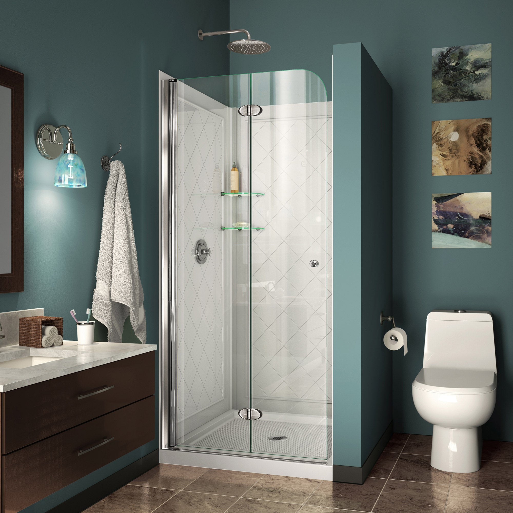 DreamLine Aqua Fold 36 inch D x 36 inch W x 76 3/4 inch H Frameless Bi-fold Shower Door
