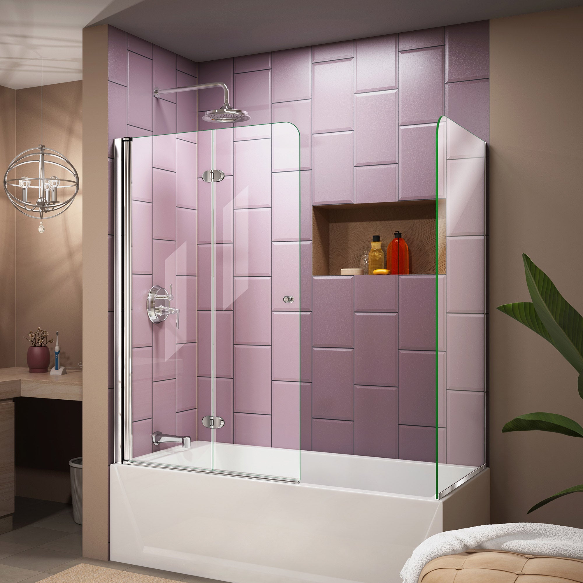 DreamLine Aqua Fold 56 - 60 inch W x 30 inch D x 58 inch H Frameless Bi-fold Tub Door with Return Panel