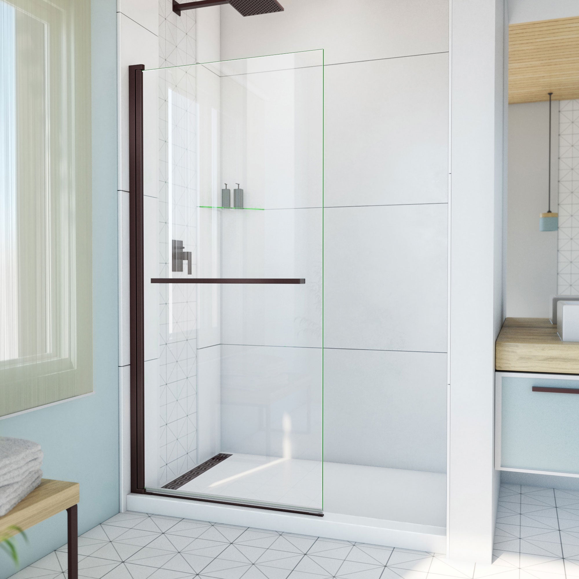 DreamLine Aqua-Q Swing 34 inch W x 72 inch H Frameless Swing Shower Door