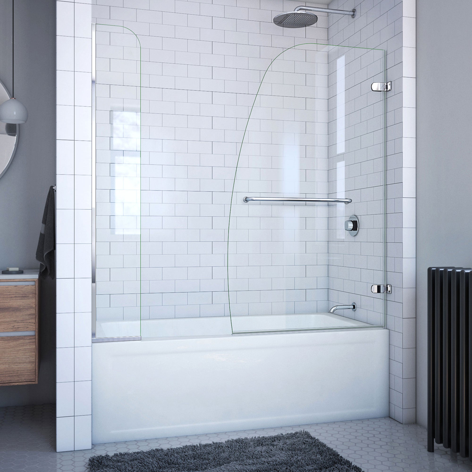 DreamLine Aqua Uno 56 - 60 inch W x 58 inch H Frameless Hinged Tub Door with Extender Panel