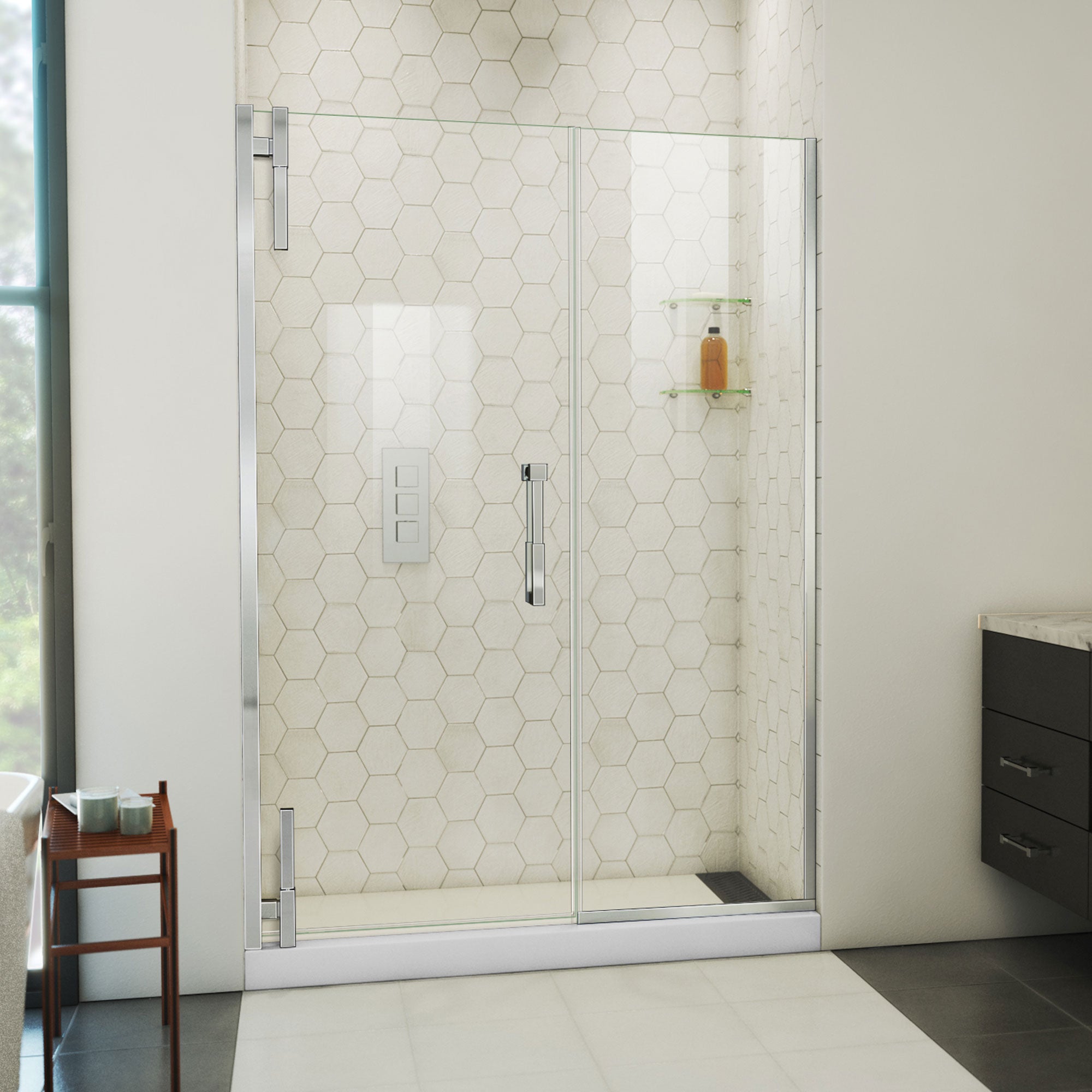 DreamLine Ascend 54 - 55 inch W x 72 inch H Frameless Pivot Shower Door
