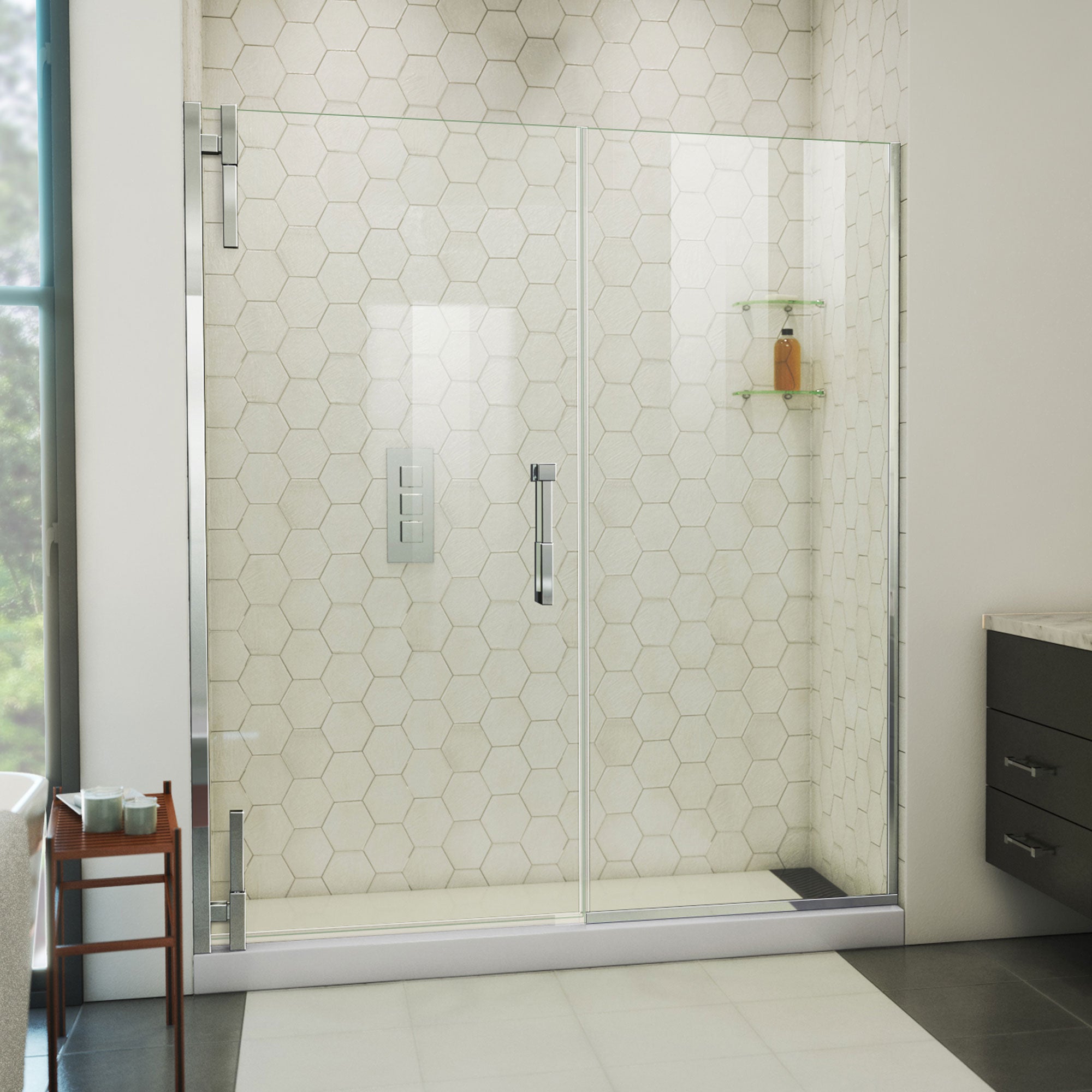 DreamLine Ascend 62 - 63 inch W x 72 inch H Frameless Pivot Shower Door