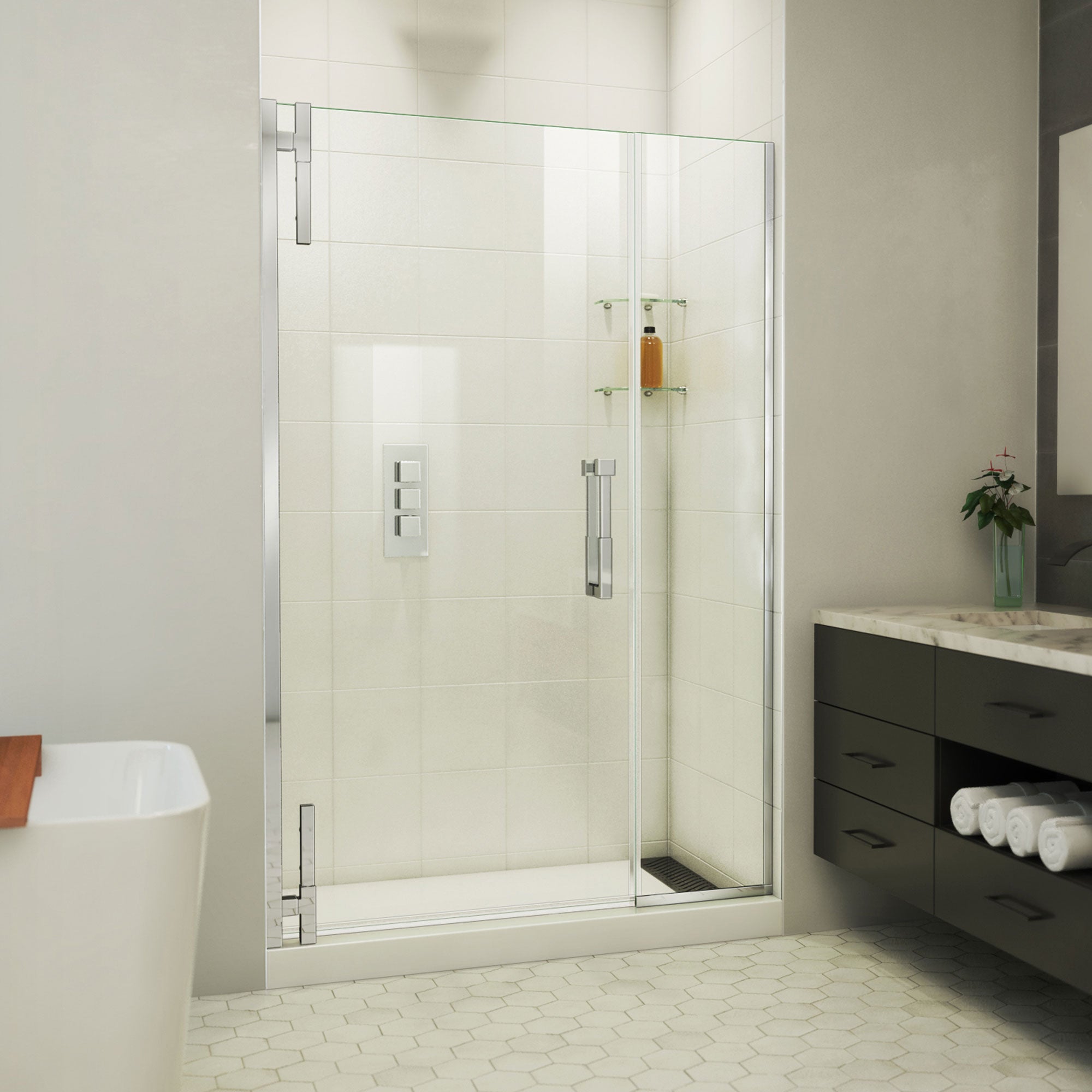 DreamLine Ascend 44 - 45 inch W x 72 inch H Frameless Pivot Shower Door
