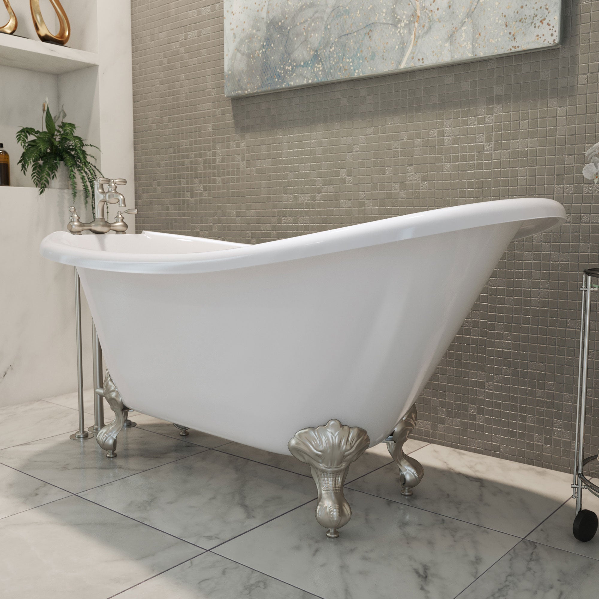 DreamLine Atlantic 61 inch L x 28 inch H Acrylic Clawfoot Bathtub