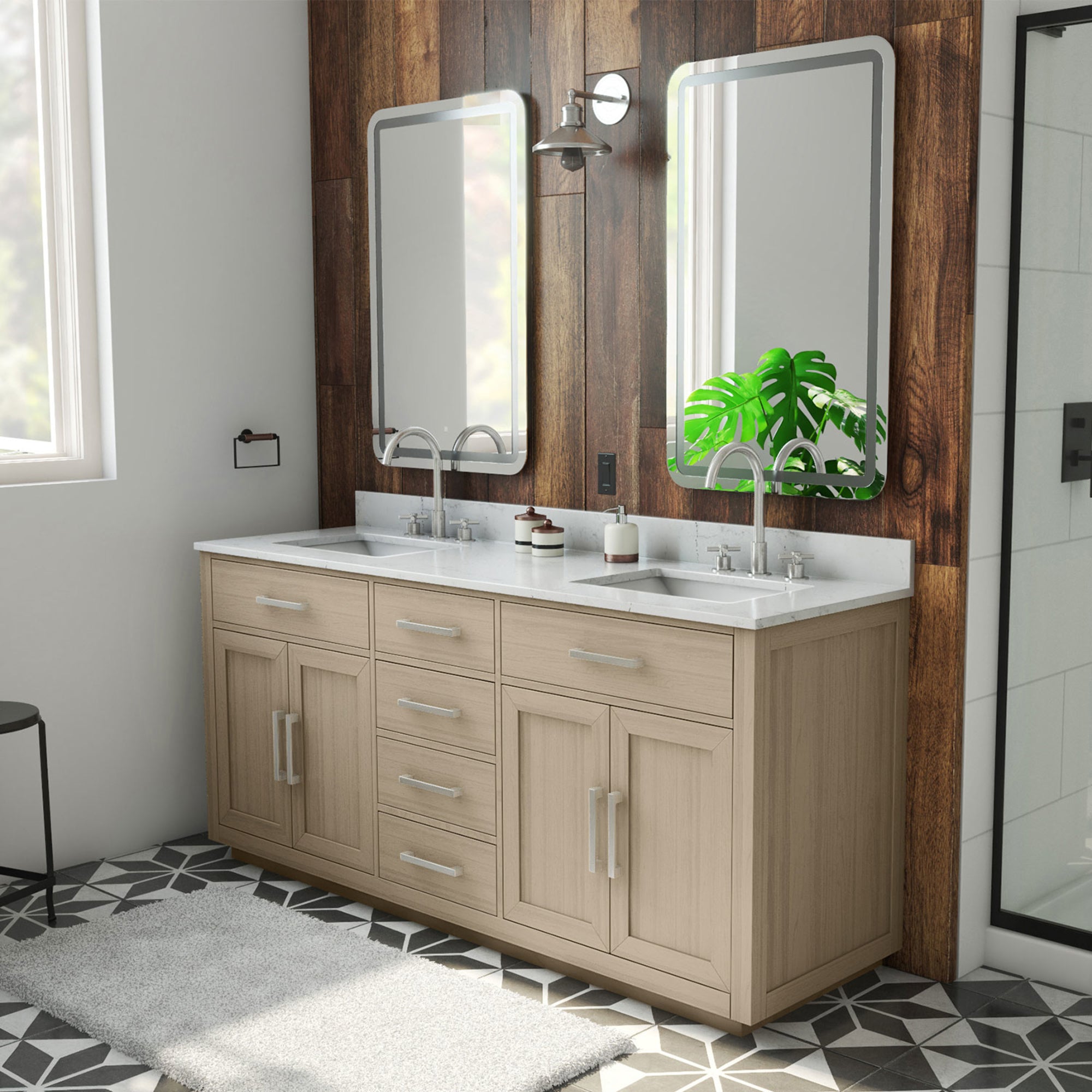 DreamLine Dexterity 72 inch W x 22 inch D x 34 inch H Double Rectangular Sink Vanity